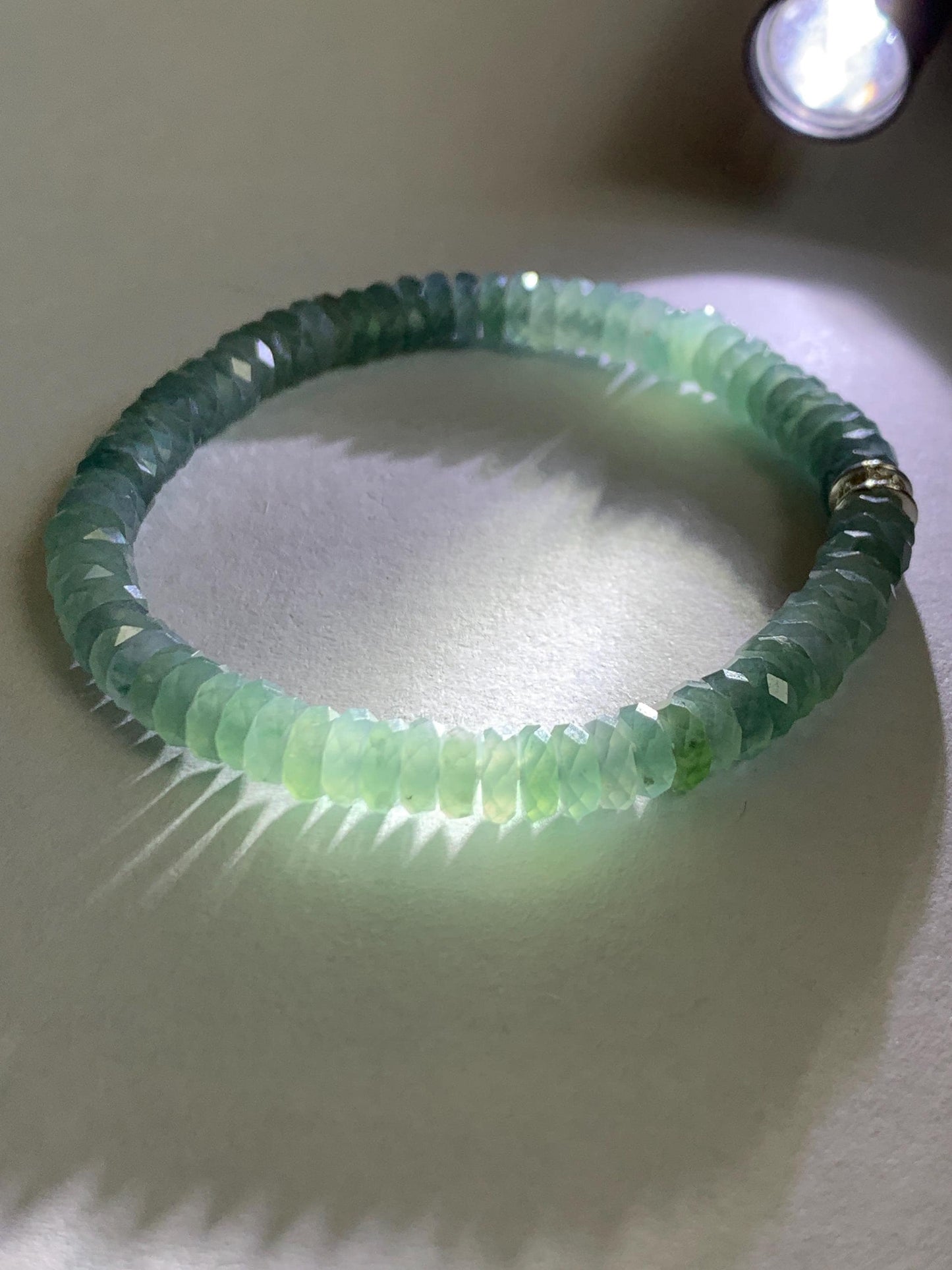 Certified Natural Grade A Guatemalan Icy Translucent Light Teal Jade Jadeite Faceted Flat Beads Beaded Bracelet 6.75” 天然冰危浅蓝绿翡翠切割面珠手串 603