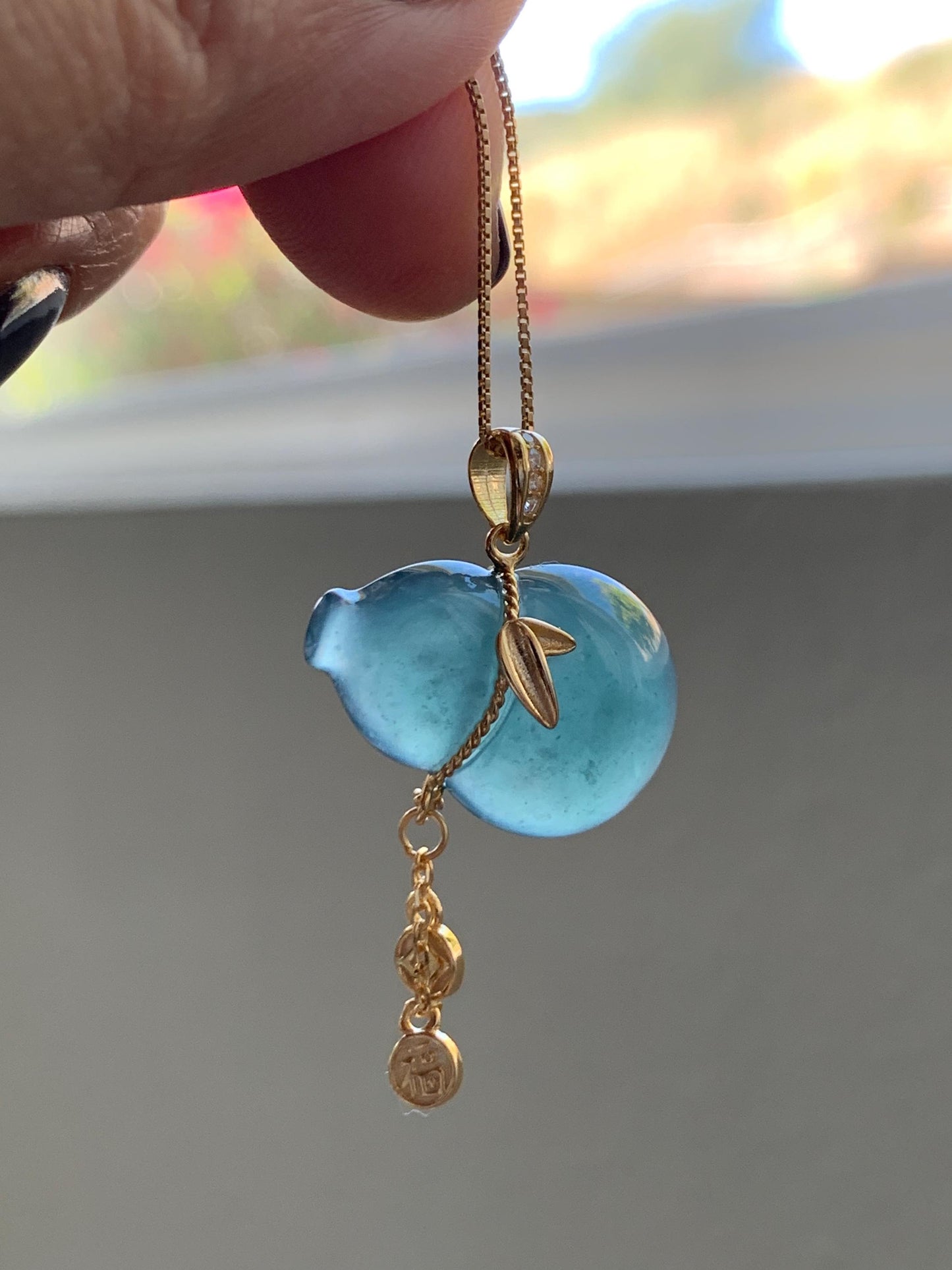 Natural Grade A Guatemalan Icy Highly Translucent Dark Teal Blue Jade Jadeite Gourd Hulu Pendant Sterling Silver 天然冰危深蓝绿翡翠葫芦吊坠 WHL100B