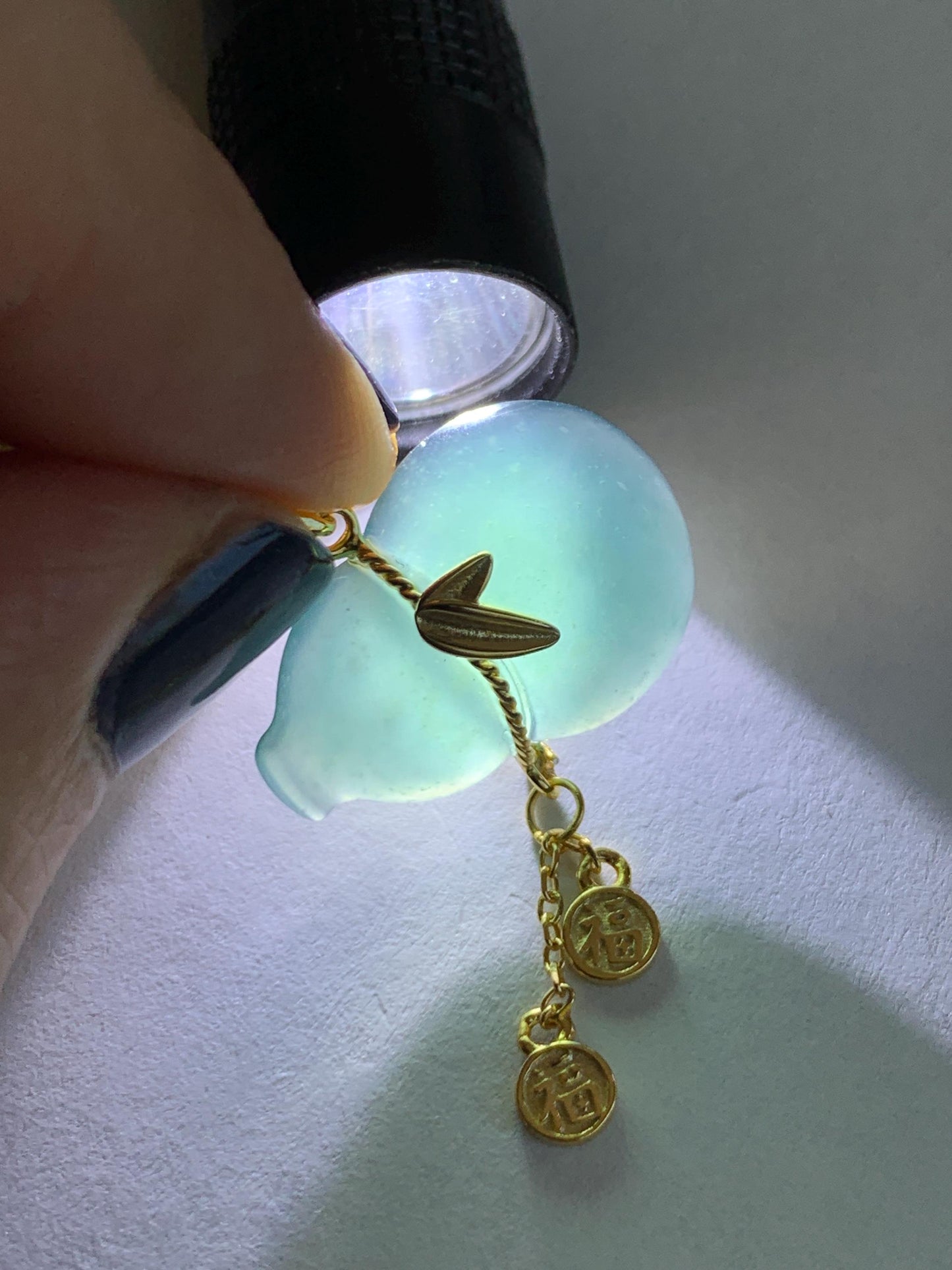 Natural Grade A Guatemalan Icy Highly Translucent Dark Teal Blue Jade Jadeite Gourd Hulu Pendant Sterling Silver 天然冰危深蓝绿翡翠葫芦吊坠 WHL100B