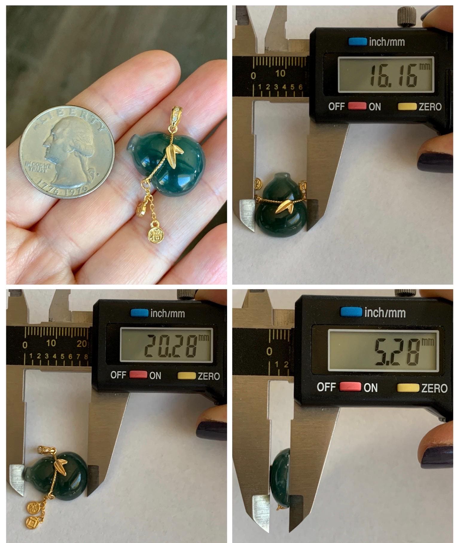 Natural Grade A Guatemalan Icy Highly Translucent Dark Teal Blue Jade Jadeite Gourd Hulu Pendant Sterling Silver 天然冰危深蓝绿翡翠葫芦吊坠 WHL100C