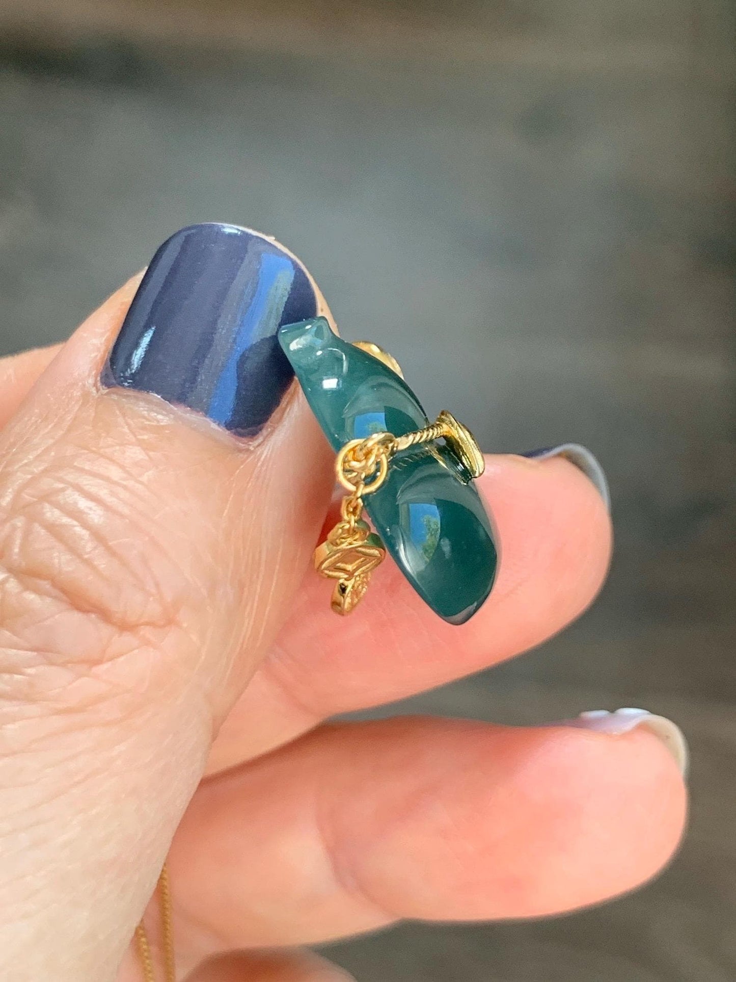 Natural Grade A Guatemalan Icy Highly Translucent Dark Teal Blue Jade Jadeite Gourd Hulu Pendant Sterling Silver 天然冰危深蓝绿翡翠葫芦吊坠 WHL100C