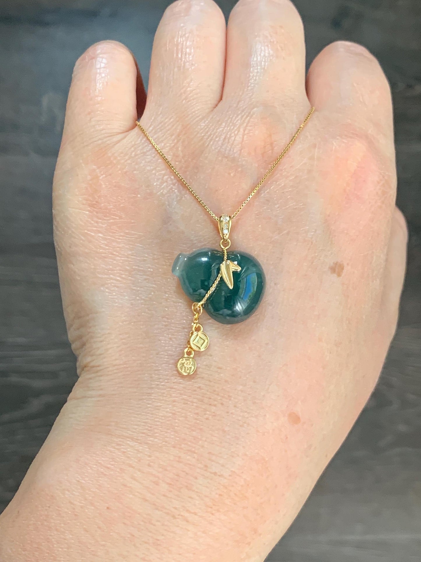 Natural Grade A Guatemalan Icy Highly Translucent Dark Teal Blue Jade Jadeite Gourd Hulu Pendant Sterling Silver 天然冰危深蓝绿翡翠葫芦吊坠 WHL100C