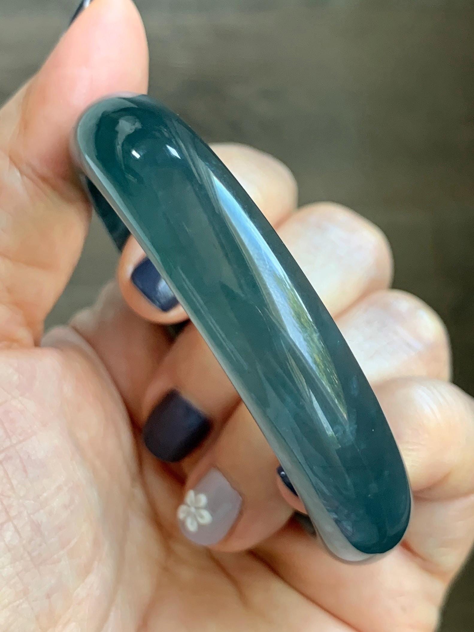 Certified Natural Grade A Guatemalan Icy Highly Translucent Dusty Aegean Blue Jade Jadeite Wide Bangle 53.5mm 6.6” 45.5g 天然冰危蓝翡翠正圈宽版手镯 503