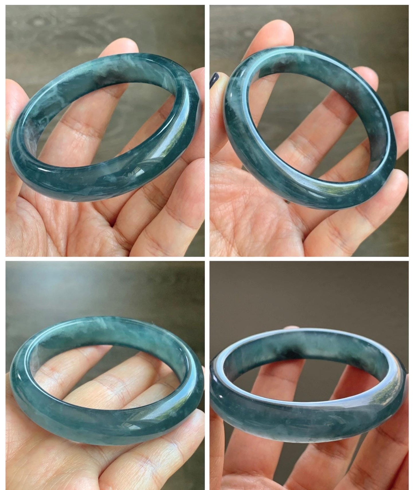 Certified Natural Grade A Guatemalan Icy Highly Translucent Dusty Aegean Blue Jade Jadeite Wide Bangle 53.5mm 6.6” 45.5g 天然冰危蓝翡翠正圈宽版手镯 503