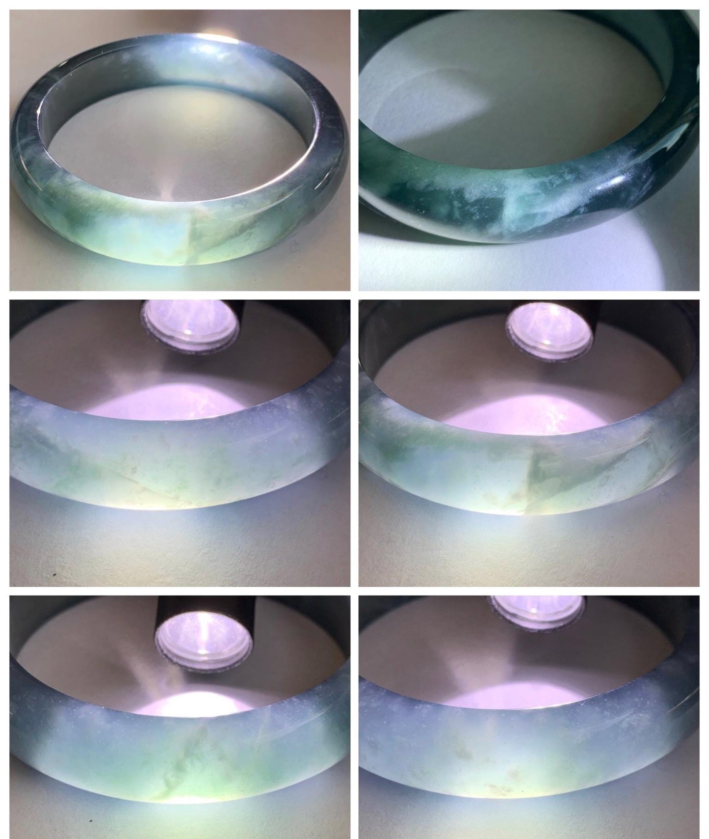Certified Natural Grade A Guatemalan Icy Highly Translucent Dusty Aegean Blue Jade Jadeite Wide Bangle 53.5mm 6.6” 45.5g 天然冰危蓝翡翠正圈宽版手镯 503