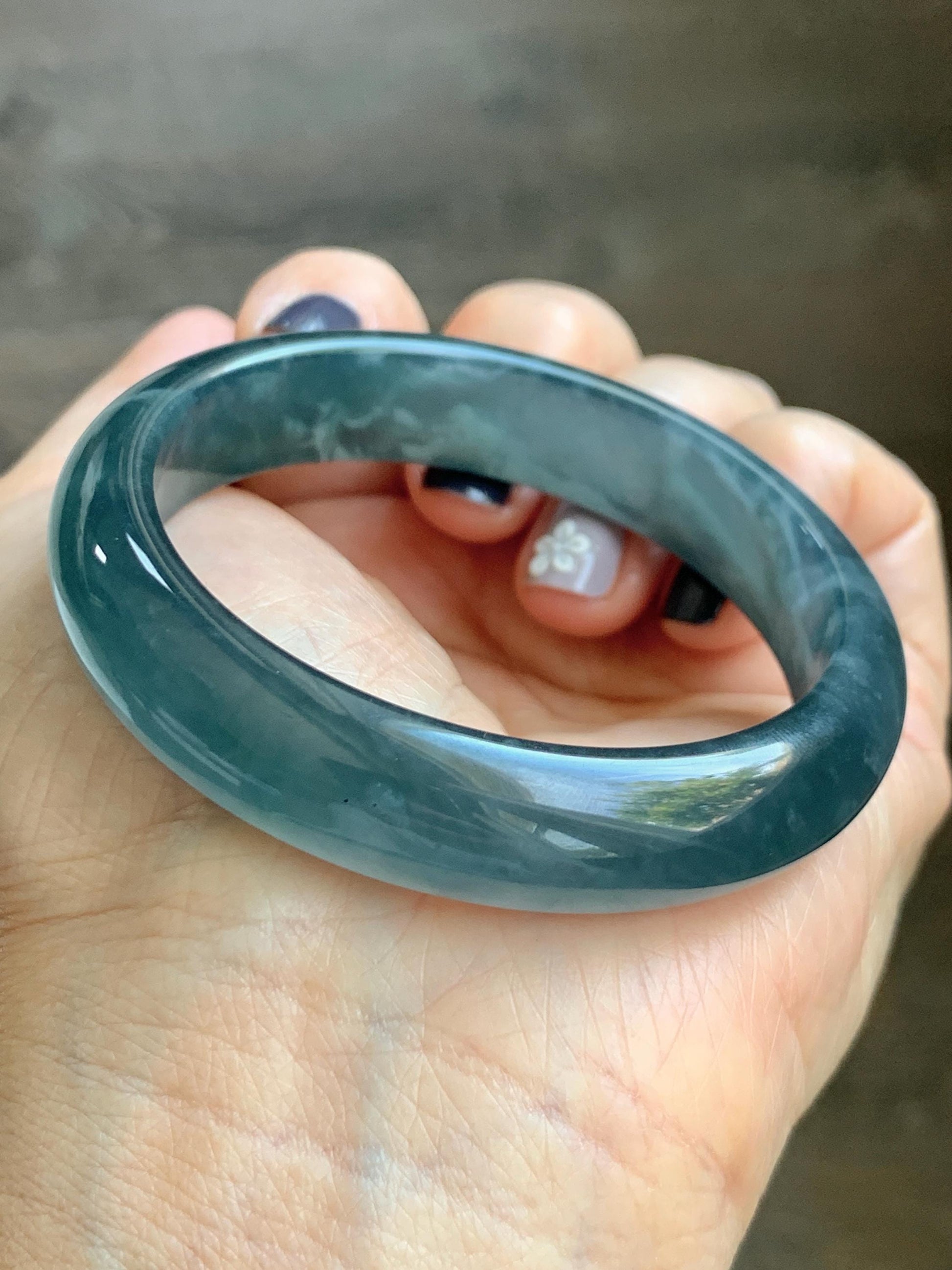 Certified Natural Grade A Guatemalan Icy Highly Translucent Dusty Aegean Blue Jade Jadeite Wide Bangle 53.5mm 6.6” 45.5g 天然冰危蓝翡翠正圈宽版手镯 503