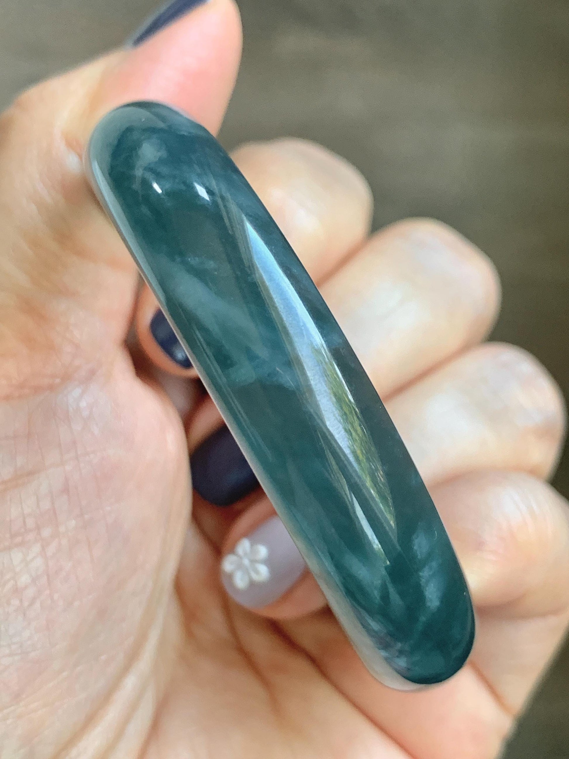 Certified Natural Grade A Guatemalan Icy Highly Translucent Dusty Aegean Blue Jade Jadeite Wide Bangle 53.5mm 6.6” 45.5g 天然冰危蓝翡翠正圈宽版手镯 503