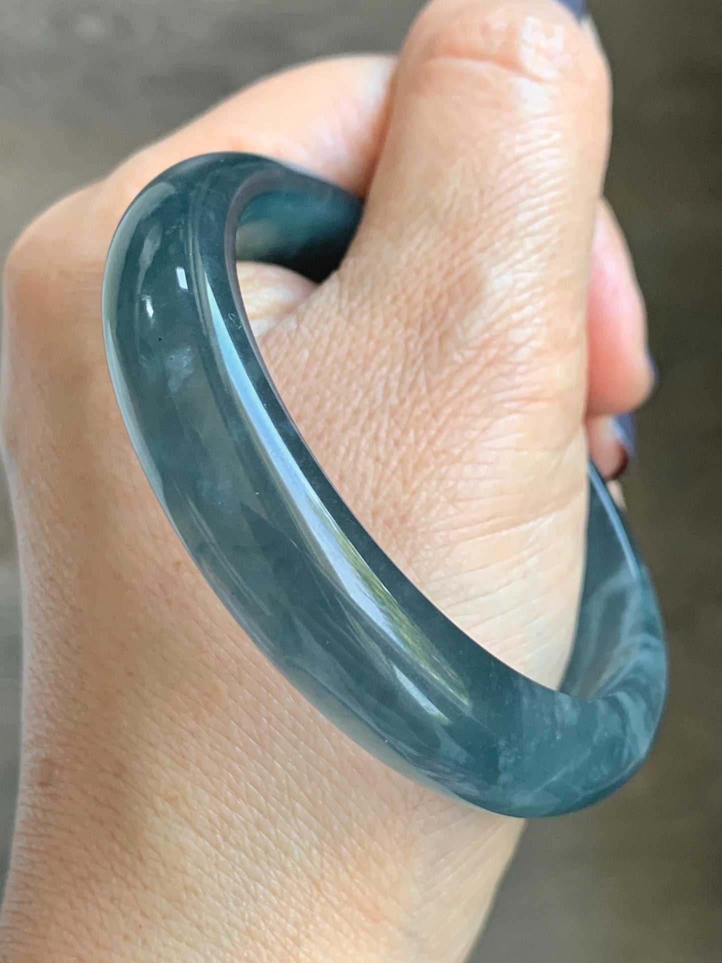 Certified Natural Grade A Guatemalan Icy Highly Translucent Dusty Aegean Blue Jade Jadeite Wide Bangle 53.5mm 6.6” 45.5g 天然冰危蓝翡翠正圈宽版手镯 503