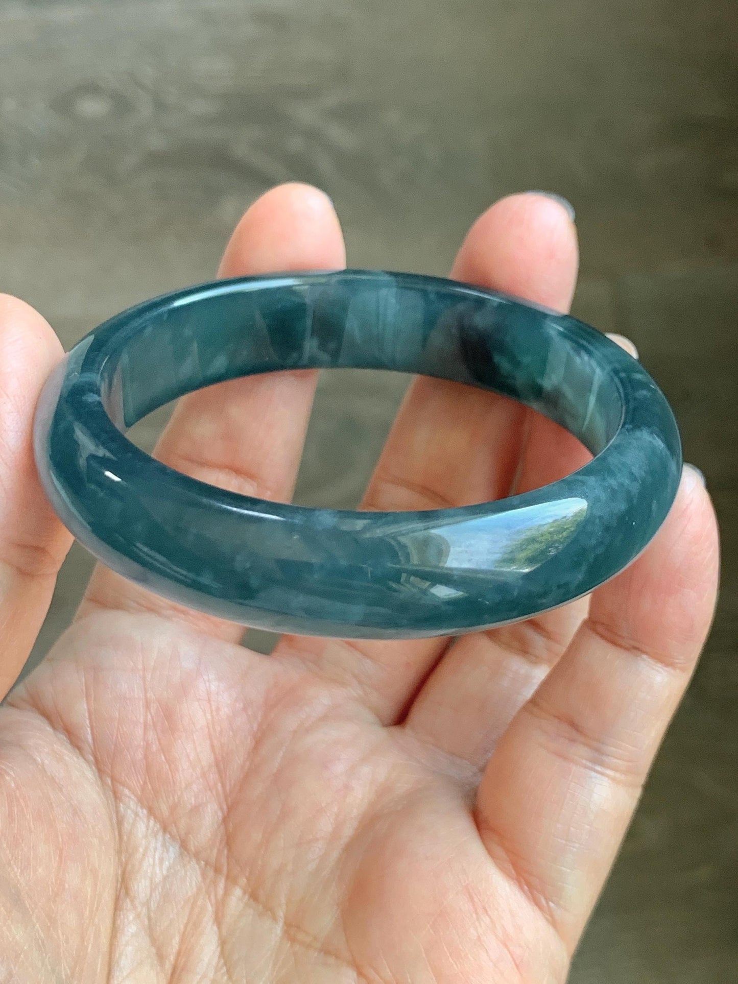 Certified Natural Grade A Guatemalan Icy Highly Translucent Dusty Aegean Blue Jade Jadeite Wide Bangle 53.5mm 6.6” 45.5g 天然冰危蓝翡翠正圈宽版手镯 503