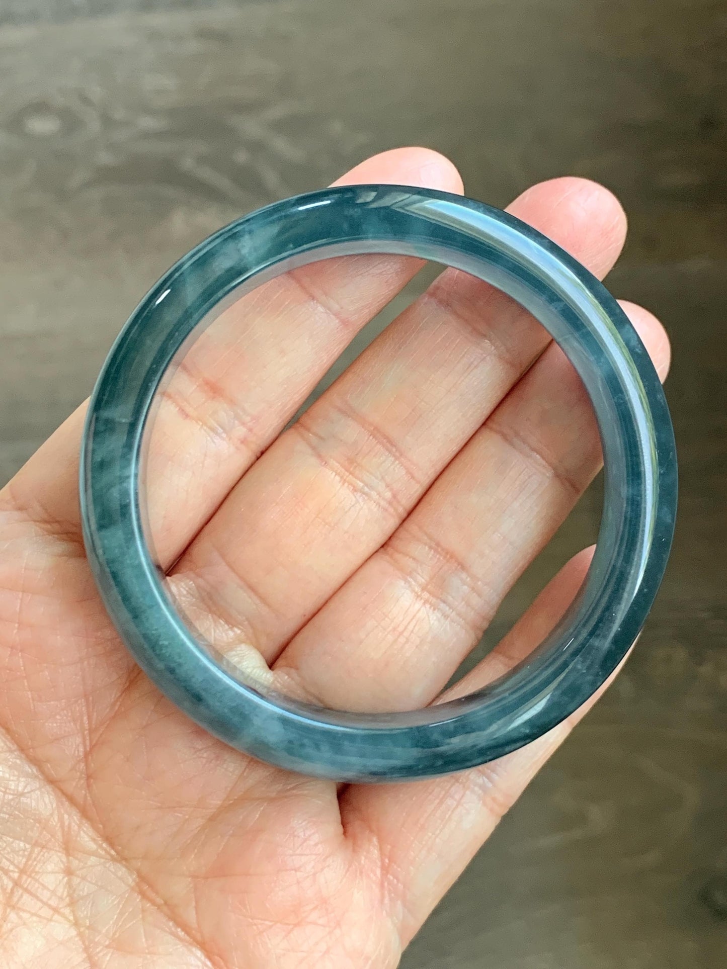 Certified Natural Grade A Guatemalan Icy Highly Translucent Dusty Aegean Blue Jade Jadeite Wide Bangle 53.5mm 6.6” 45.5g 天然冰危蓝翡翠正圈宽版手镯 503