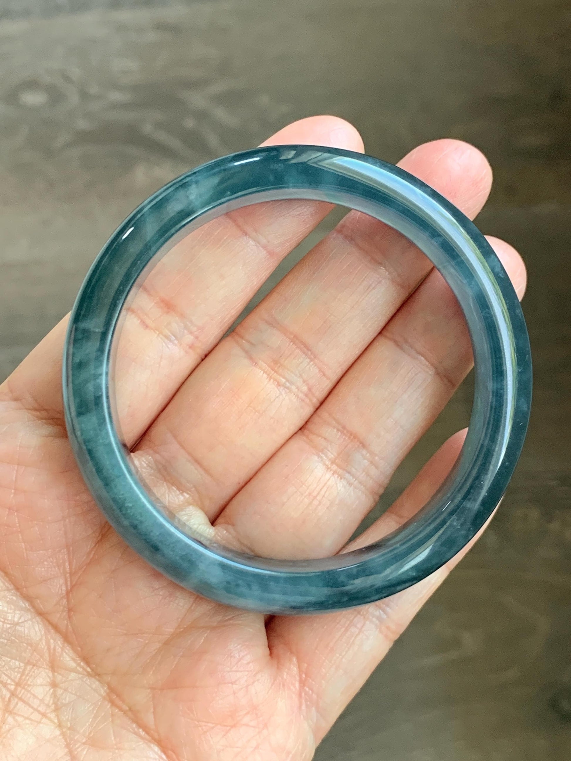 Certified Natural Grade A Guatemalan Icy Highly Translucent Dusty Aegean Blue Jade Jadeite Wide Bangle 53.5mm 6.6” 45.5g 天然冰危蓝翡翠正圈宽版手镯 503