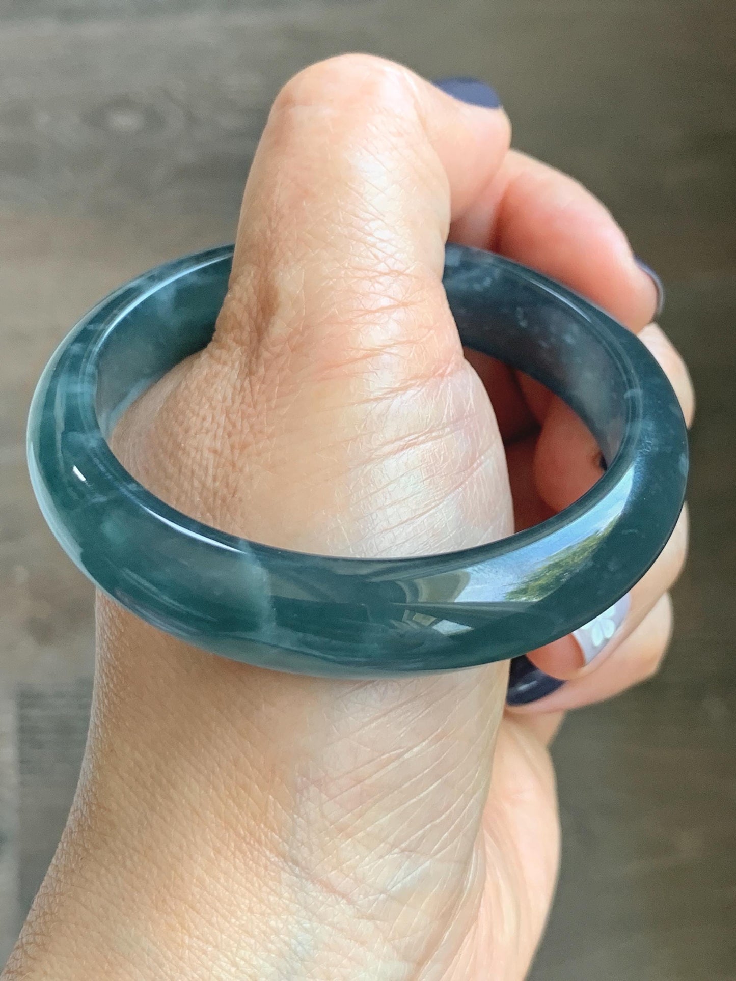 Certified Natural Grade A Guatemalan Icy Highly Translucent Dusty Aegean Blue Jade Jadeite Wide Bangle 53.5mm 6.6” 45.5g 天然冰危蓝翡翠正圈宽版手镯 503