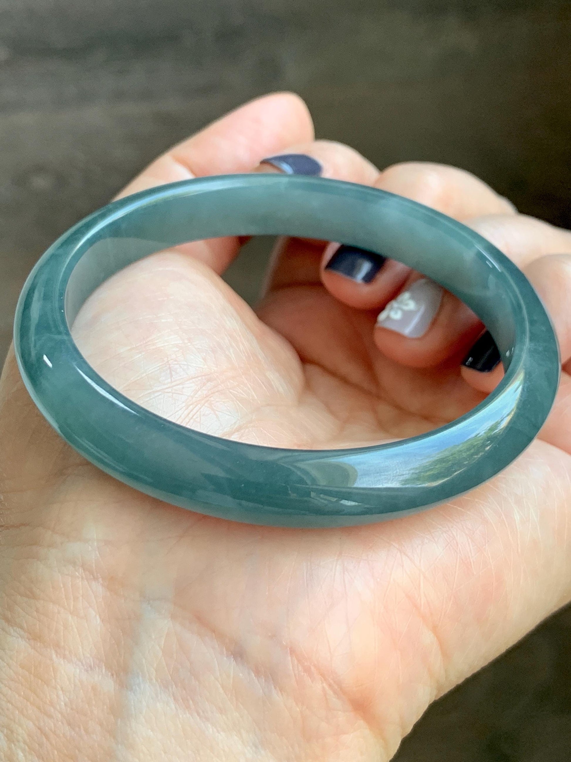Certified Natural Grade A Guatemalan Icy Translucent Dusty Teal Blue Jade Jadeite Bangle Bracelet 58.4mm 7.22” 35g 天然冰胶危蓝绿翡翠正圈手镯 494