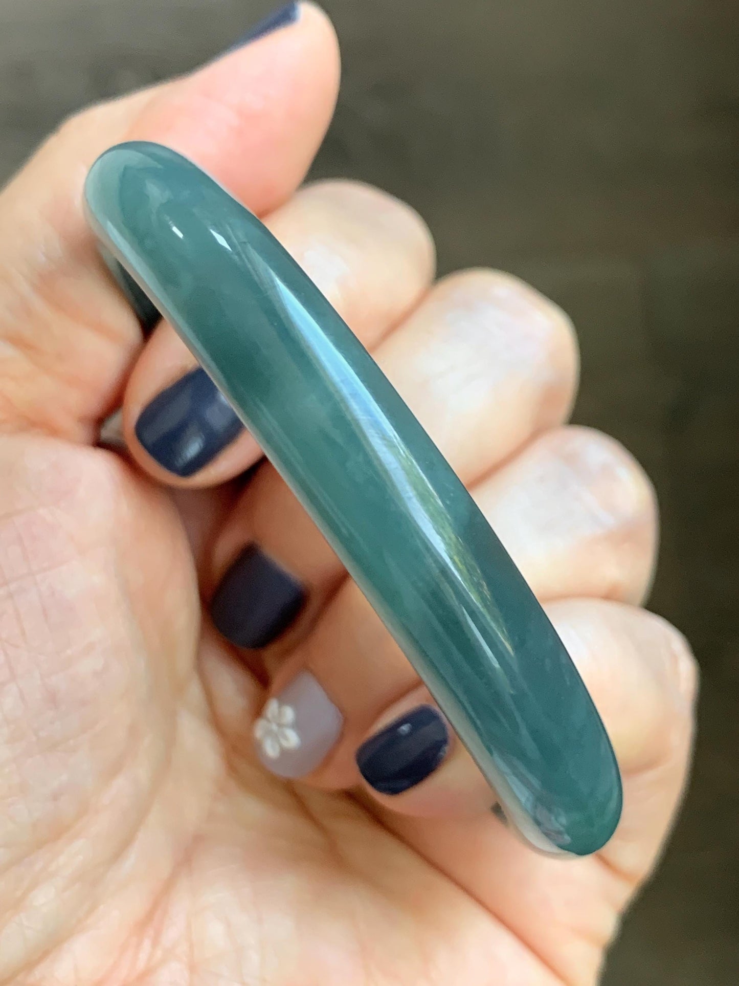Certified Natural Grade A Guatemalan Icy Translucent Dusty Teal Blue Jade Jadeite Bangle Bracelet 58.4mm 7.22” 35g 天然冰胶危蓝绿翡翠正圈手镯 494