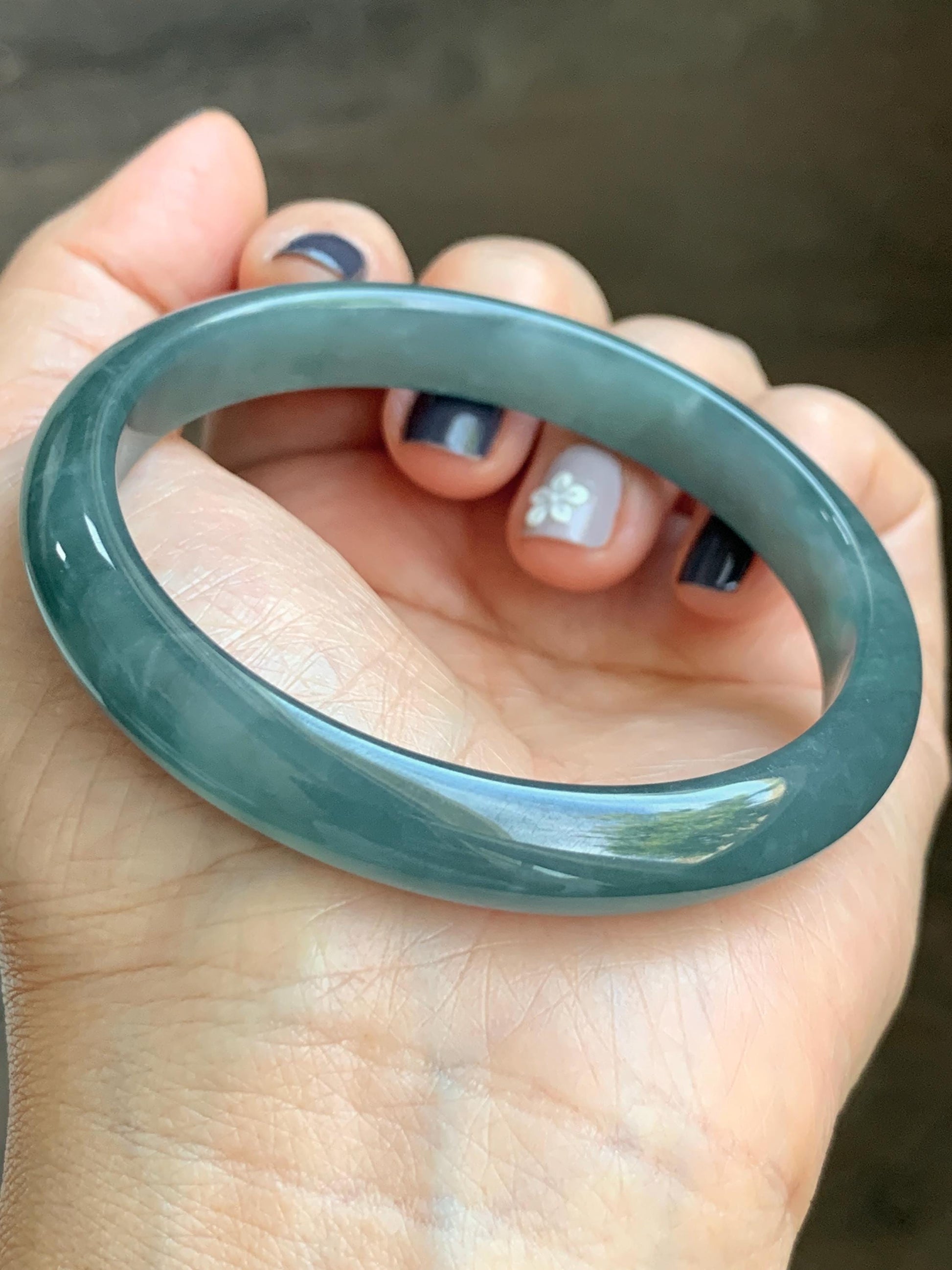 Certified Natural Grade A Guatemalan Icy Translucent Dusty Teal Blue Jade Jadeite Bangle Bracelet 58.4mm 7.22” 35g 天然冰胶危蓝绿翡翠正圈手镯 494