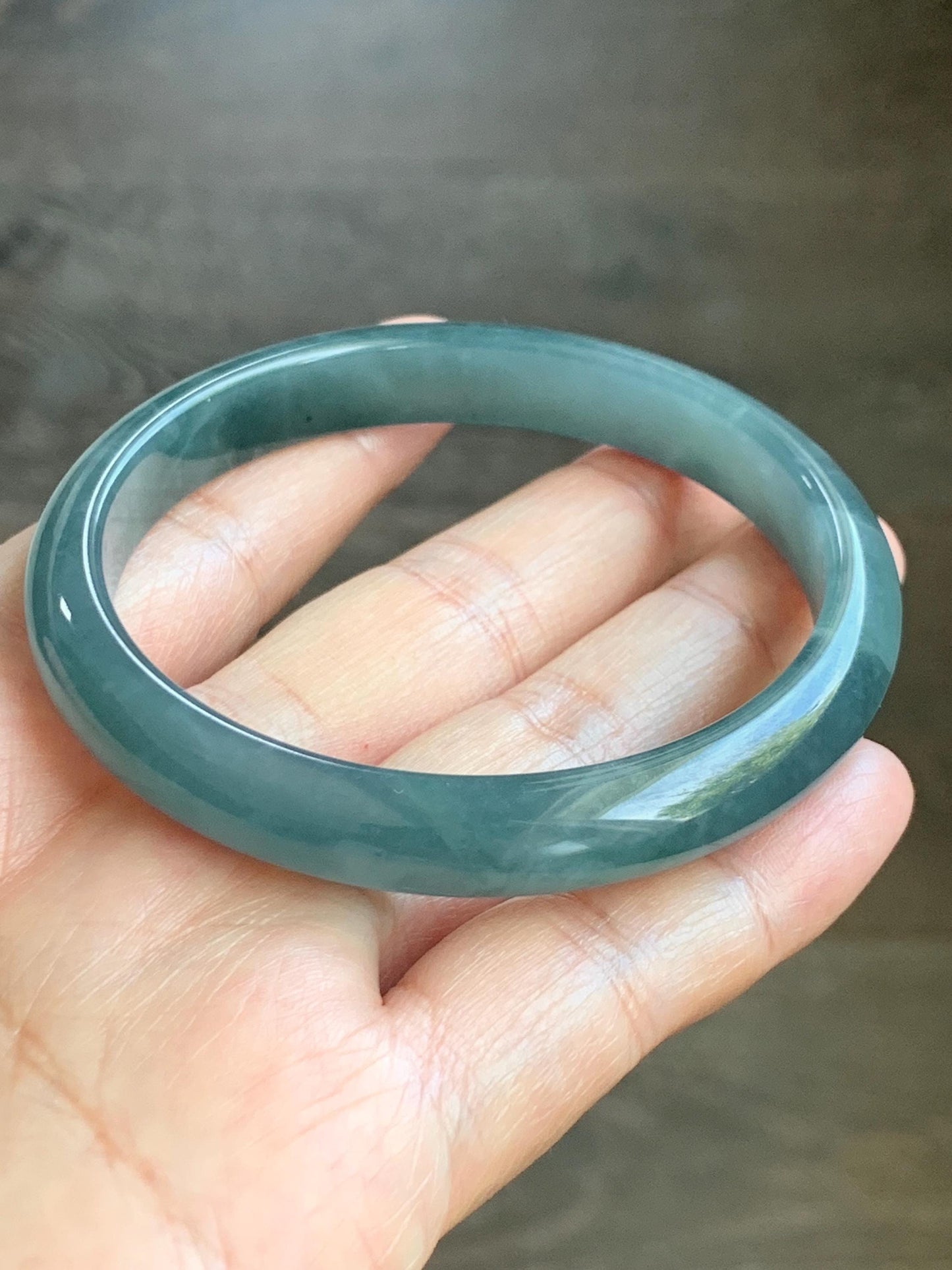 Certified Natural Grade A Guatemalan Icy Translucent Dusty Teal Blue Jade Jadeite Bangle Bracelet 58.4mm 7.22” 35g 天然冰胶危蓝绿翡翠正圈手镯 494