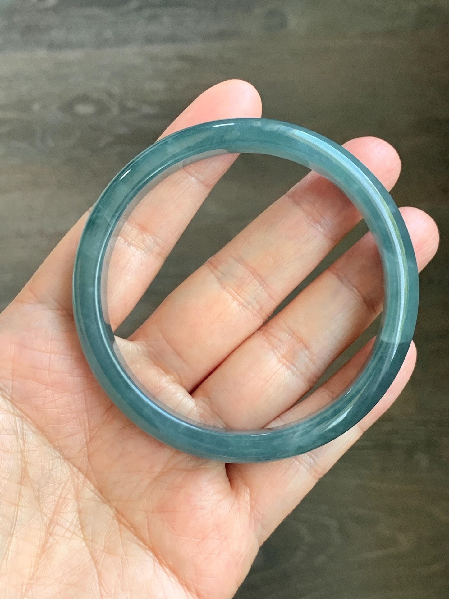 Certified Natural Grade A Guatemalan Icy Translucent Dusty Teal Blue Jade Jadeite Bangle Bracelet 58.4mm 7.22” 35g 天然冰胶危蓝绿翡翠正圈手镯 494