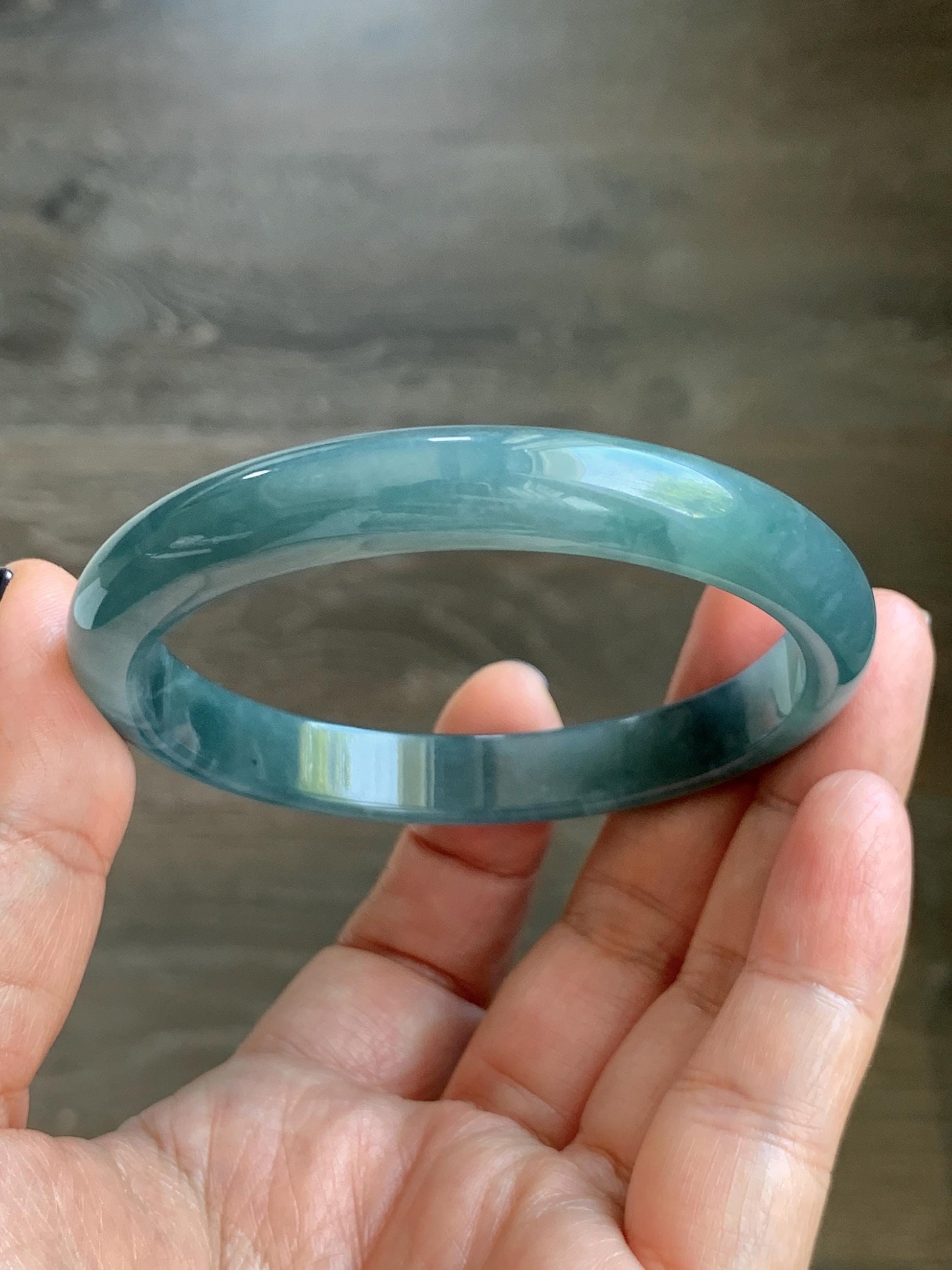Certified Natural Grade A Guatemalan Icy Translucent Dusty Teal Blue Jade Jadeite Bangle Bracelet 58.4mm 7.22” 35g 天然冰胶危蓝绿翡翠正圈手镯 494