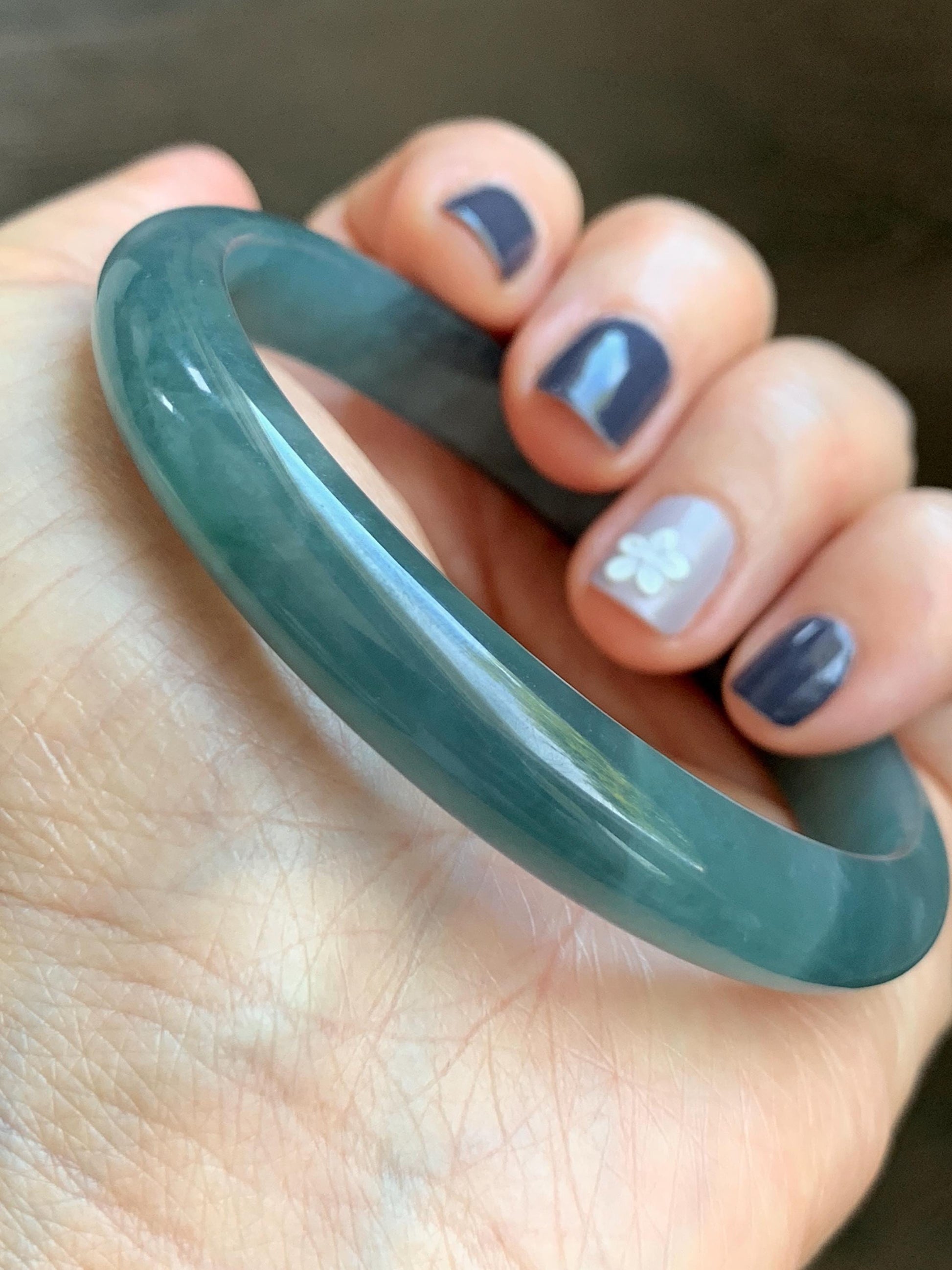 Certified Natural Grade A Guatemalan Icy Translucent Dusty Teal Blue Jade Jadeite Bangle Bracelet 58.4mm 7.22” 35g 天然冰胶危蓝绿翡翠正圈手镯 494