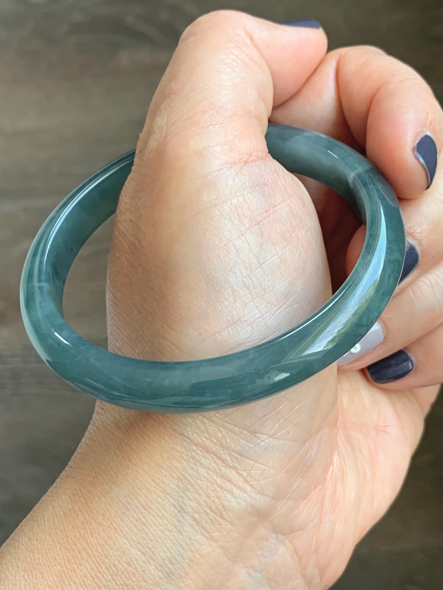 Certified Natural Grade A Guatemalan Icy Translucent Dusty Teal Blue Jade Jadeite Bangle Bracelet 58.4mm 7.22” 35g 天然冰胶危蓝绿翡翠正圈手镯 494