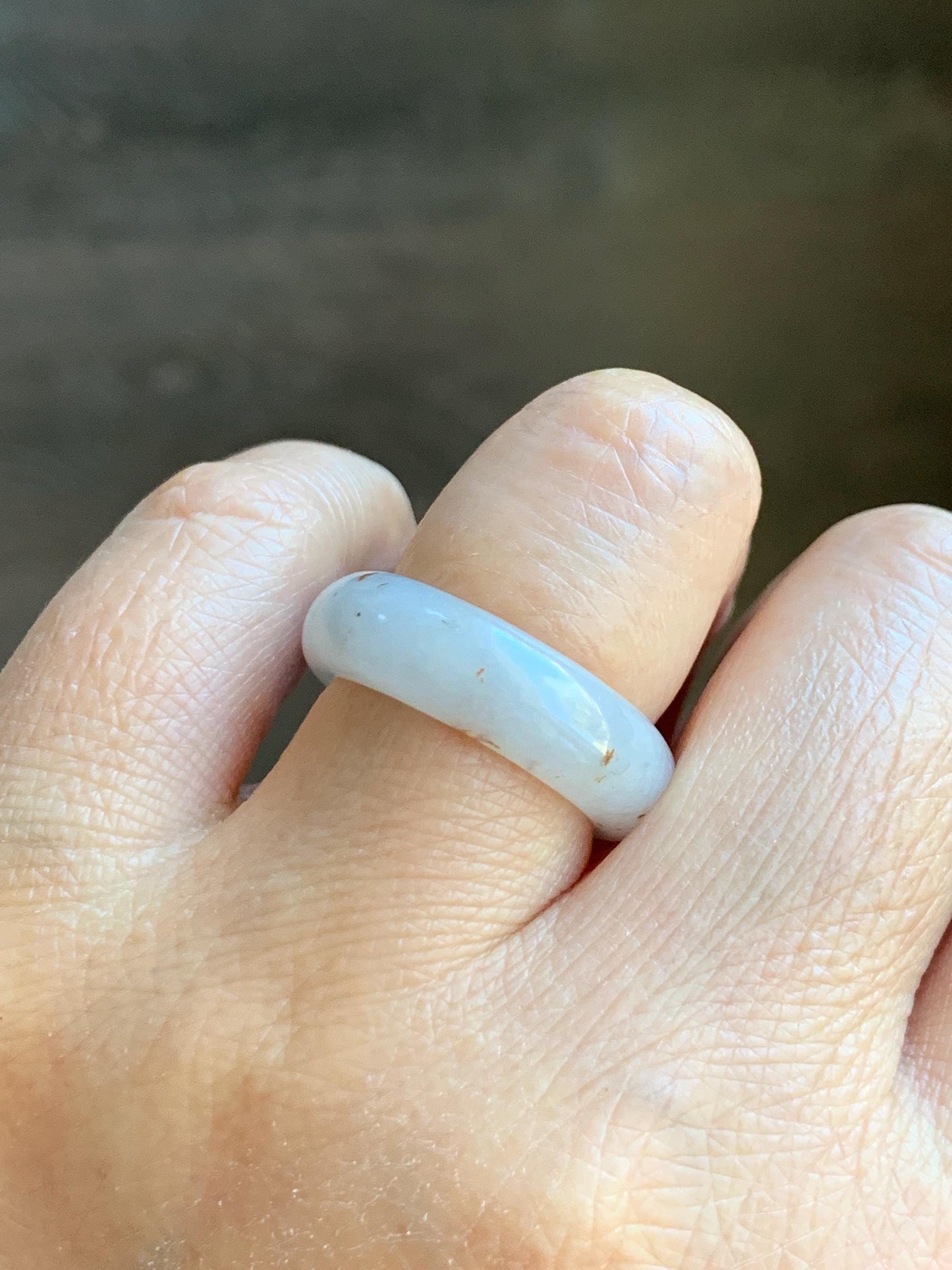 Natural Grade A Icy Translucent White & Golden Brown Marbled Jade Jadeite Band Ring Size 7.5 US 5g 天然冰胶白翡翠撒金戒圈 BSJ100