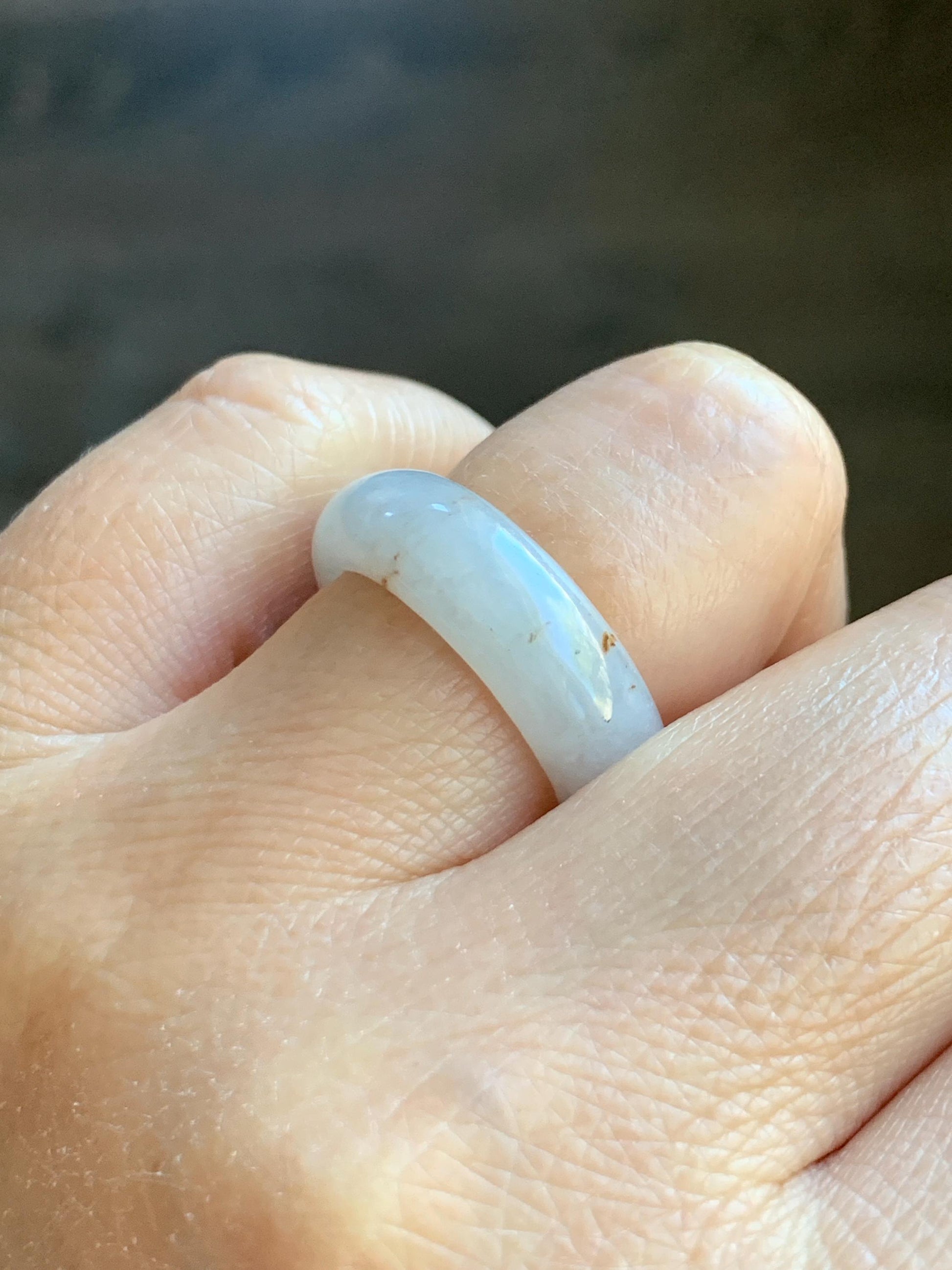 Natural Grade A Icy Translucent White & Golden Brown Marbled Jade Jadeite Band Ring Size 7.5 US 5g 天然冰胶白翡翠撒金戒圈 BSJ100