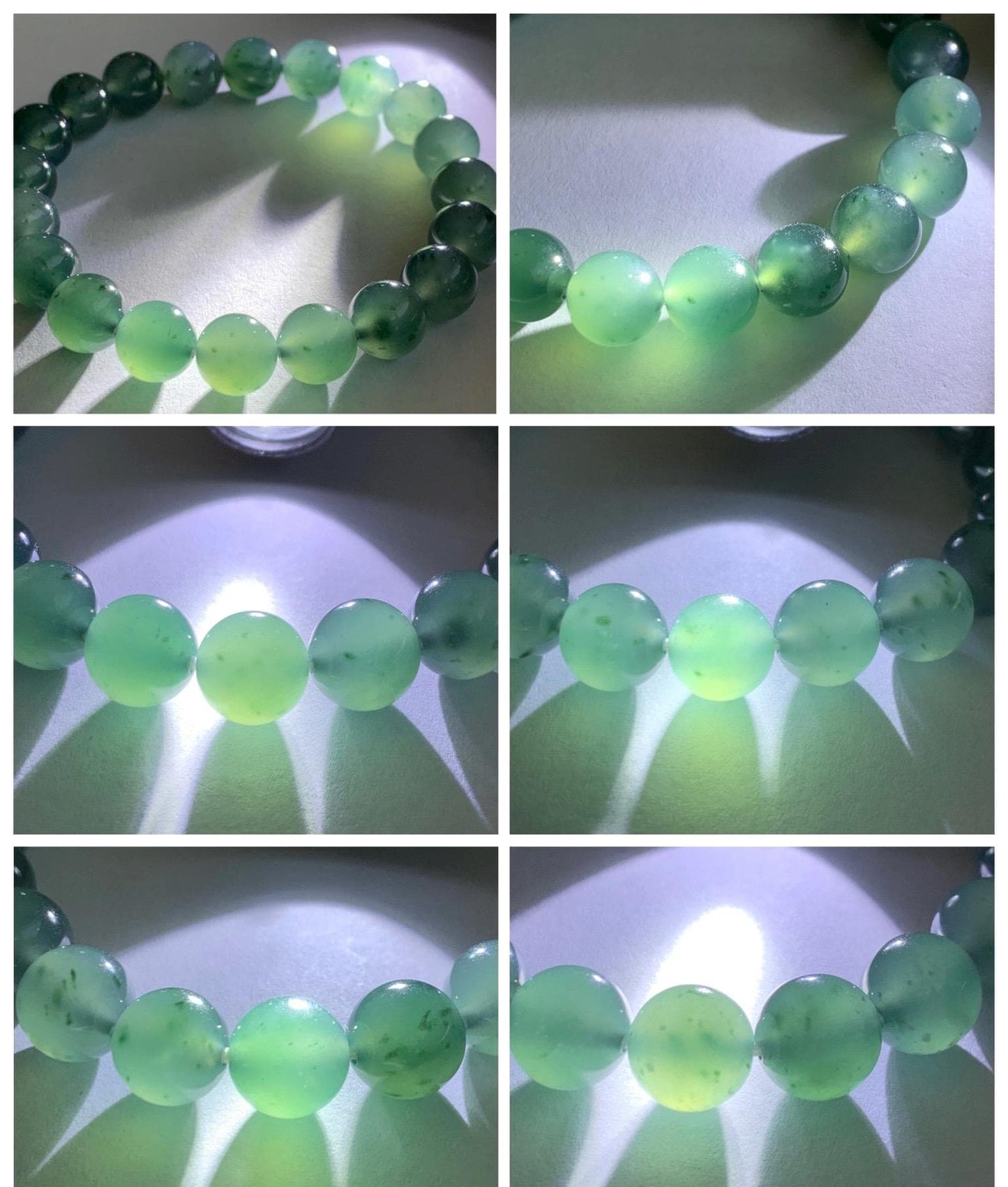 Natural Grade A Guatemalan Icy Highly Translucent Dark Teal Green Marbled Jade Jadeite Beaded Bracelet 9.8mm 7.25” 32g 天然冰危蓝绿飘花翡翠圆珠手串WUP330A