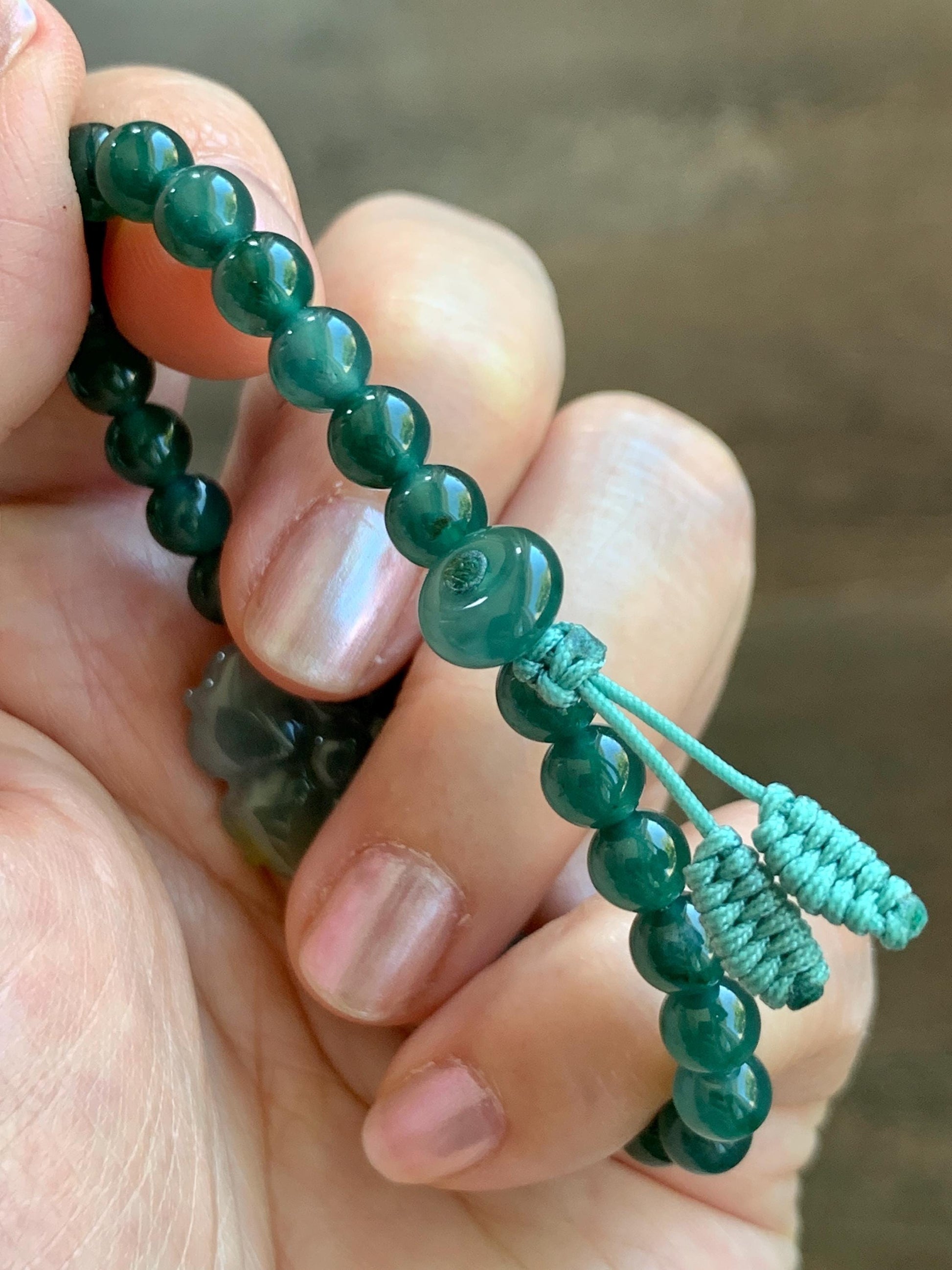 Natural Guatemalan Icy Translucent Dark Teal Yellow Marbled Jade Jadeite Lotus Flower Beaded Bracelet 6.5” 11g 天然冰危深蓝三彩翡翠莲花圆珠手串 WSC132