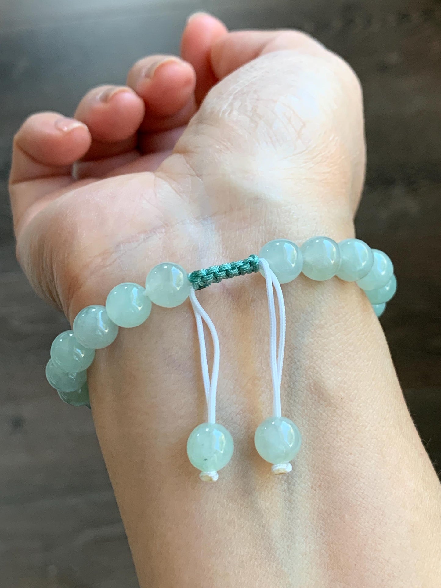 Natural Grade A Icy Highly Translucent Pastel Green Jade Jadeite Lotus Flower Beaded Bracelet 6.75" 23g 天然冰胶晴色翡翠莲花圆珠手串 MQL132