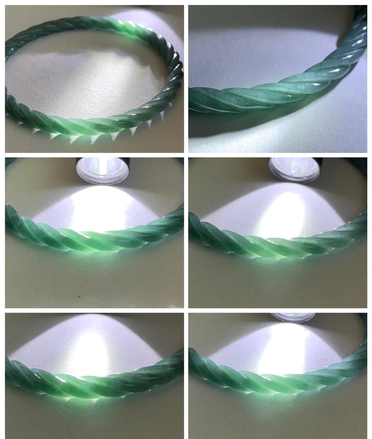 Certified Natural Grade A Guatemalan Icy Translucent Dark Teal Blue Jade Jadeite Carved Braid Bangle 54.9mm 6.78” 天然冰危深蓝绿翡翠细麻花手镯 477
