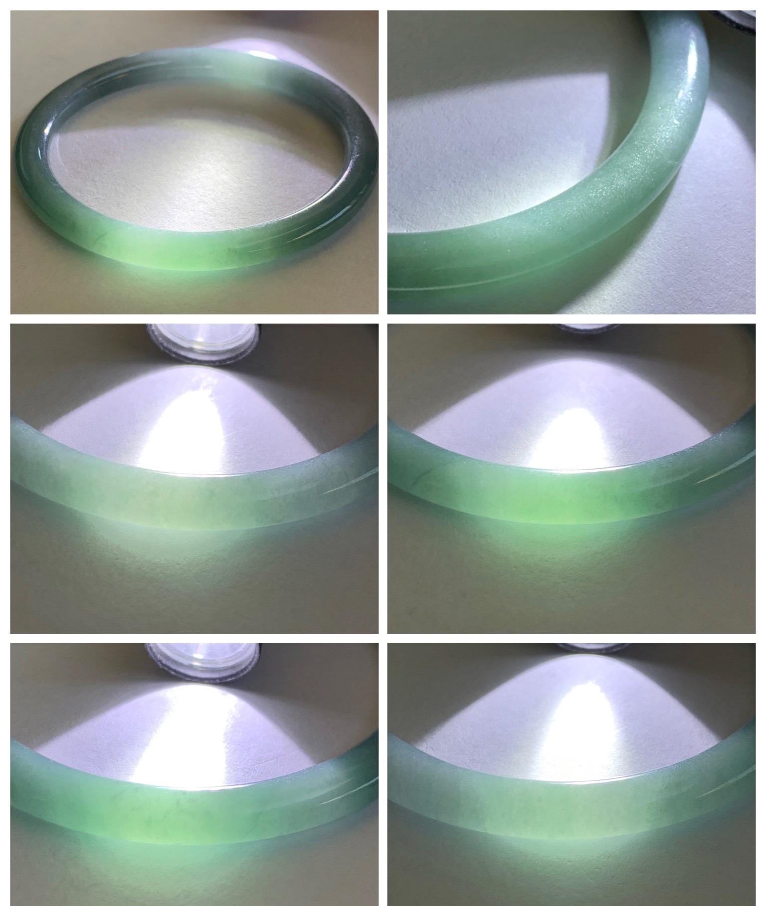 Certified Natural Grade A Guatemalan Icy Translucent Dark Dusty Teal Jade Jadeite Slim Bangle Bracelet 55mm 6.8” 天然冰危深蓝绿翡翠细圆条手镯 523