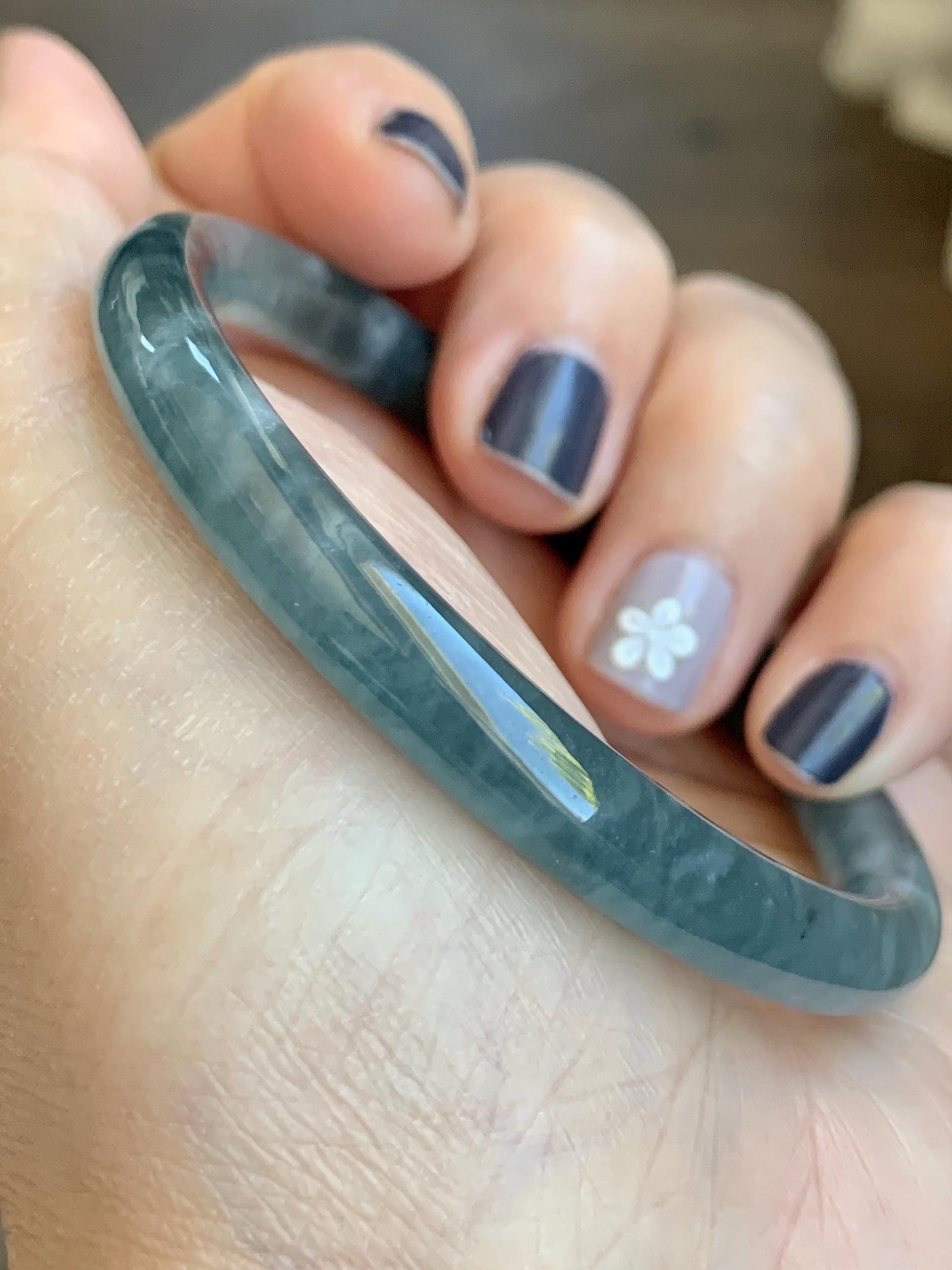 Certified Natural Grade A Guatemalan Icy Highly Translucent Dusty Blue Jade Jadeite Bangle Bracelet 54mm 6.67” 天然冰危暗蓝圆条翡翠手镯 515