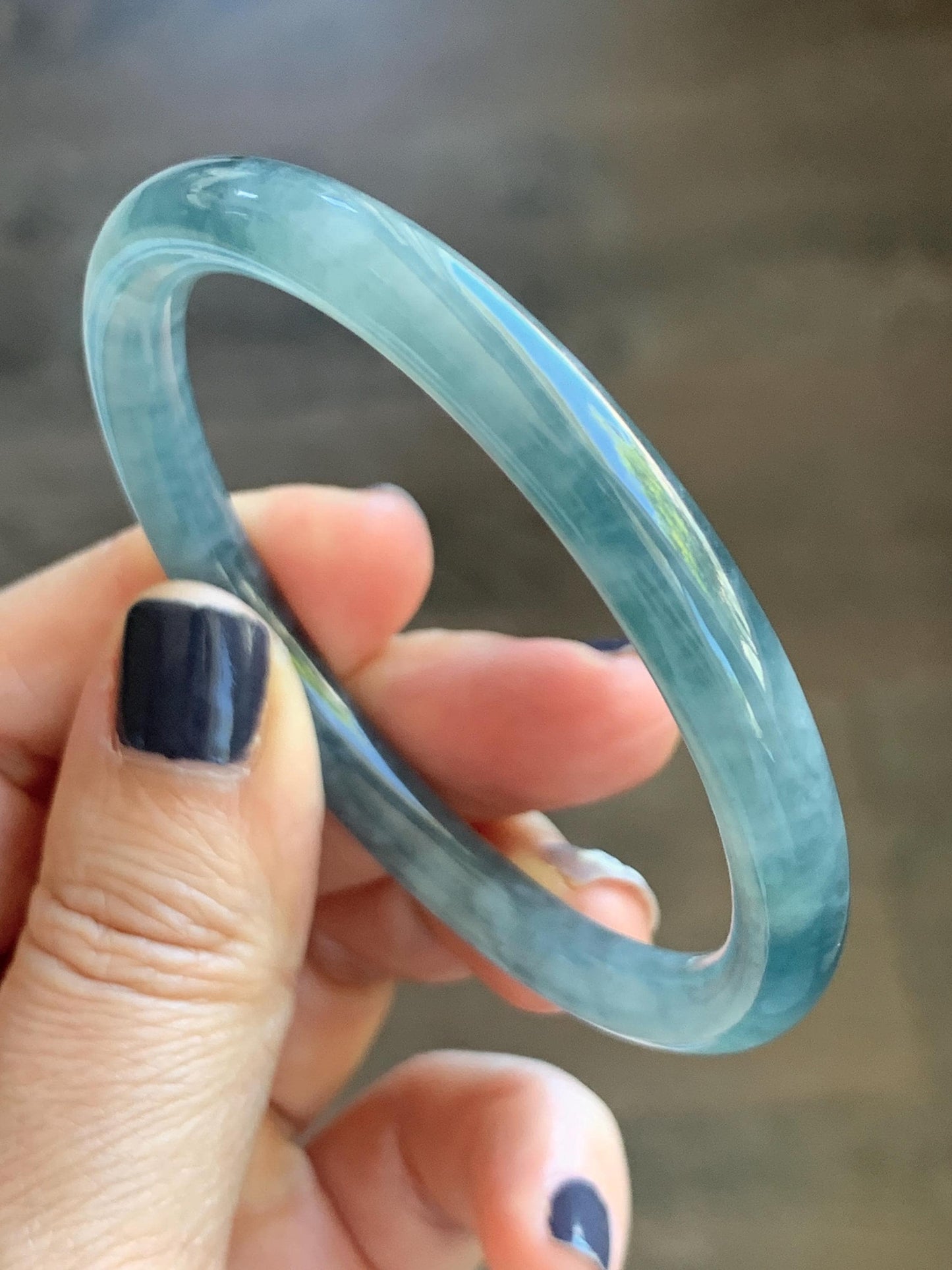 Certified Natural Grade A Guatemalan Icy Highly Translucent Dusty Blue Jade Jadeite Bangle Bracelet 54mm 6.67” 天然冰危暗蓝圆条翡翠手镯 515