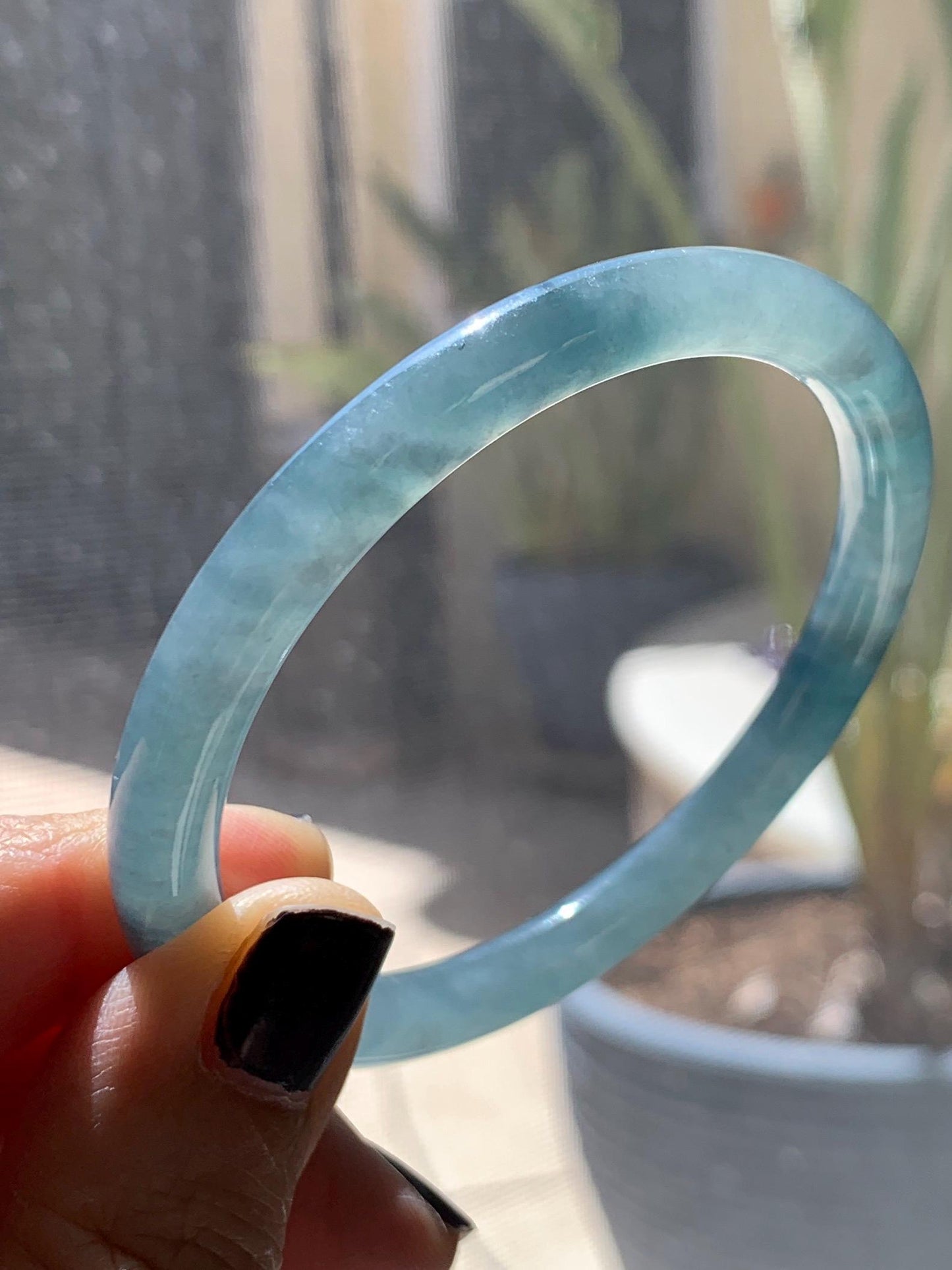 Certified Natural Grade A Guatemalan Icy Highly Translucent Dusty Blue Jade Jadeite Bangle Bracelet 54mm 6.67” 天然冰危暗蓝圆条翡翠手镯 515