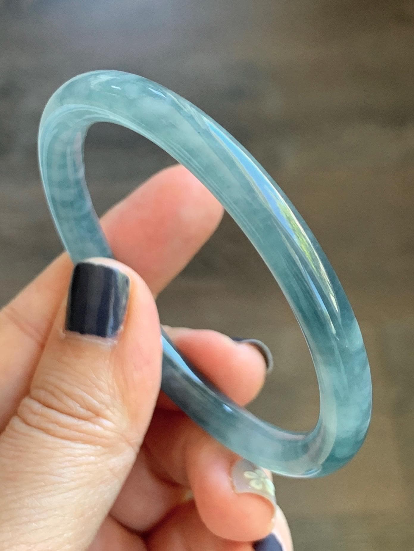 Certified Natural Grade A Guatemalan Icy Highly Translucent Dusty Blue Jade Jadeite Bangle Bracelet 54mm 6.67” 天然冰危暗蓝圆条翡翠手镯 515