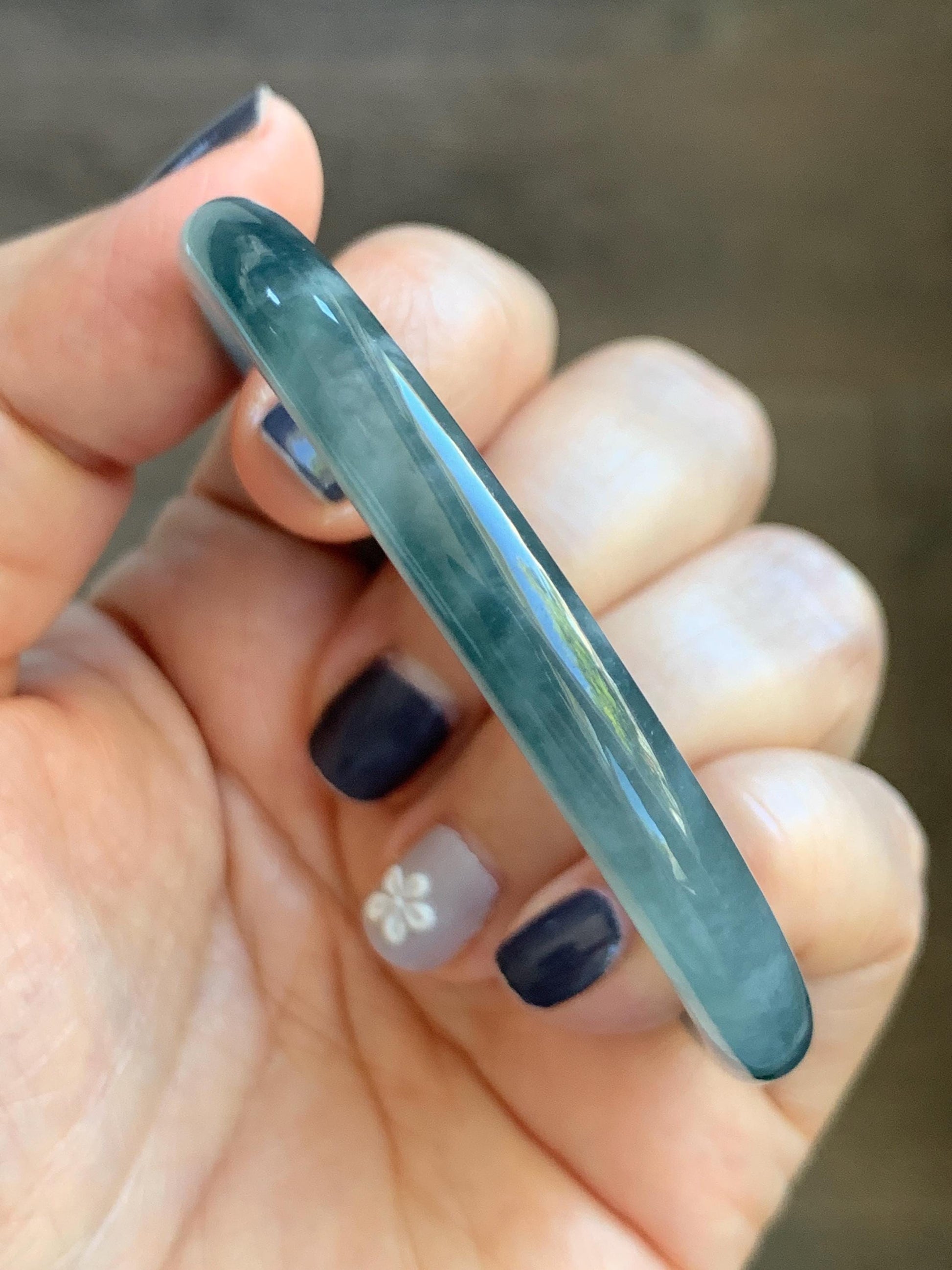 Certified Natural Grade A Guatemalan Icy Highly Translucent Dusty Blue Jade Jadeite Bangle Bracelet 54mm 6.67” 天然冰危暗蓝圆条翡翠手镯 515