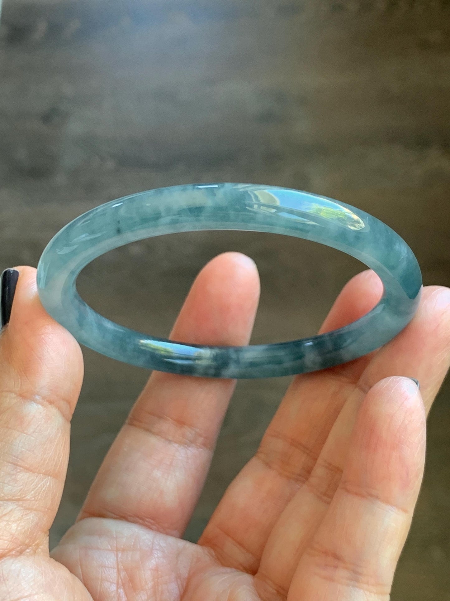 Certified Natural Grade A Guatemalan Icy Highly Translucent Dusty Blue Jade Jadeite Bangle Bracelet 54mm 6.67” 天然冰危暗蓝圆条翡翠手镯 515