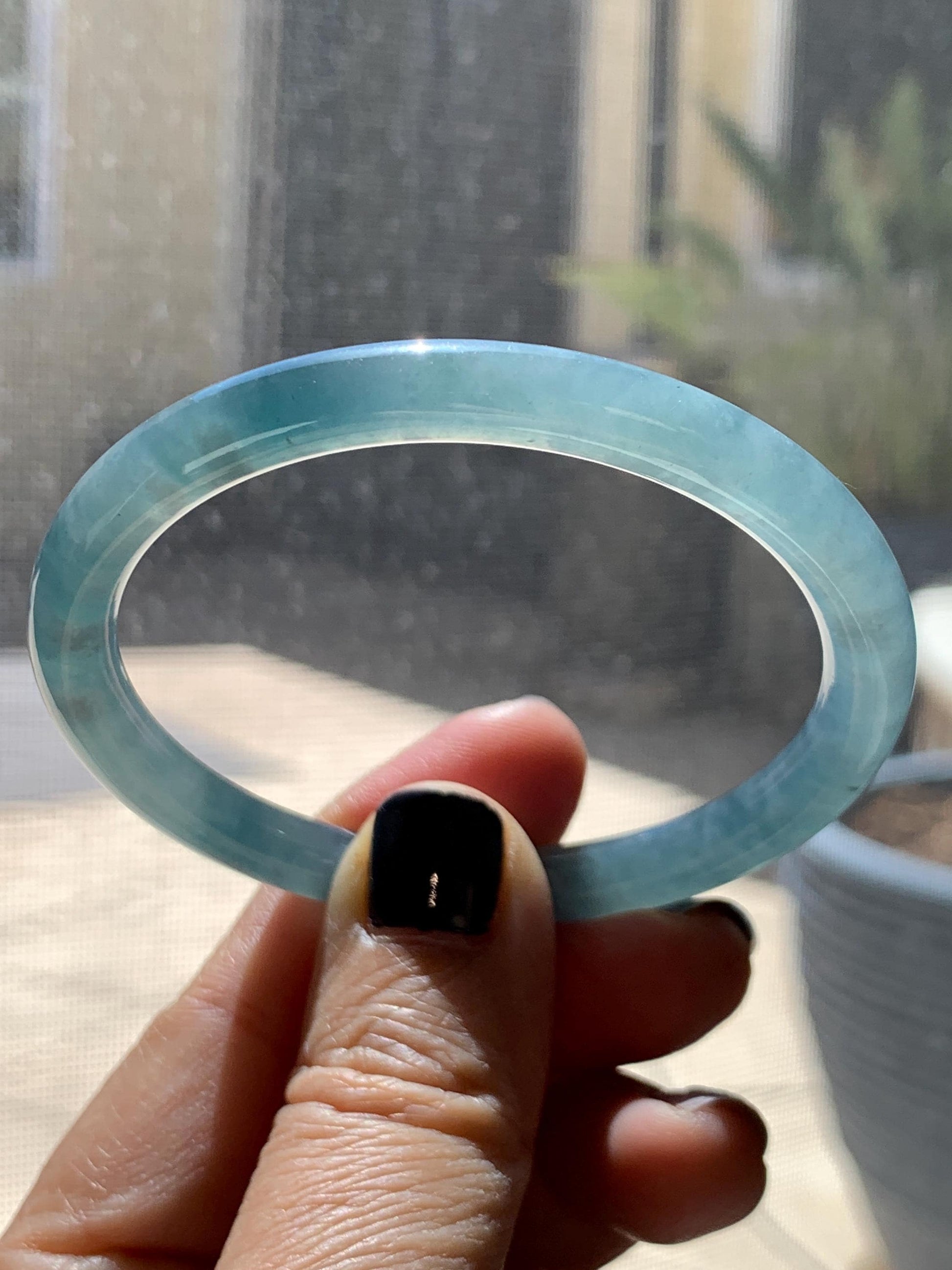 Certified Natural Grade A Guatemalan Icy Highly Translucent Dusty Blue Jade Jadeite Bangle Bracelet 54mm 6.67” 天然冰危暗蓝圆条翡翠手镯 515