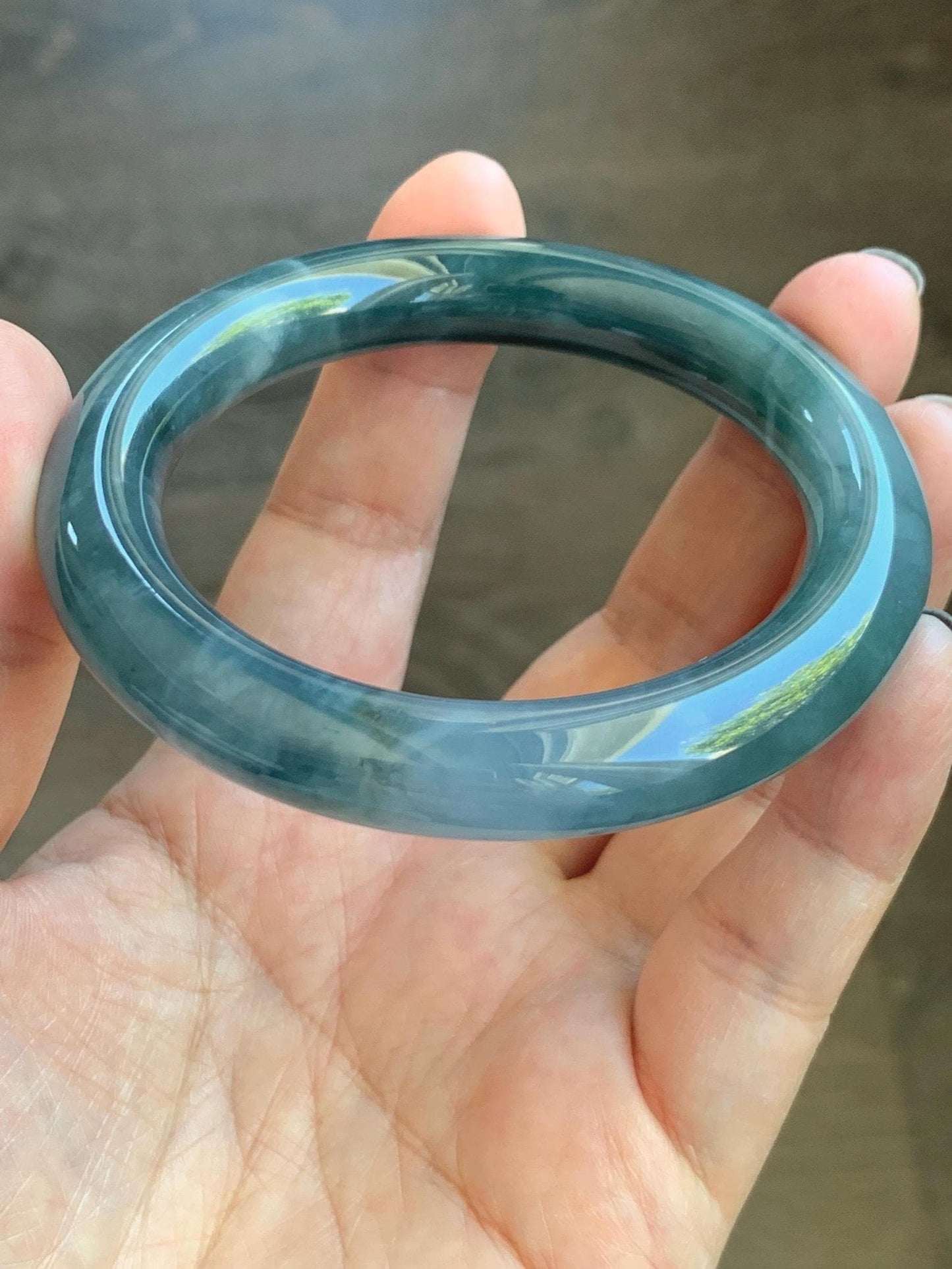 Certified Natural Grade A Guatemalan Icy Translucent Dark Dusty Blueberry Blue Jade Jadeite Wide Bangle 56.1mm 6.94” 天然冰危深蓝莓紫翡翠粗圆条手镯 498