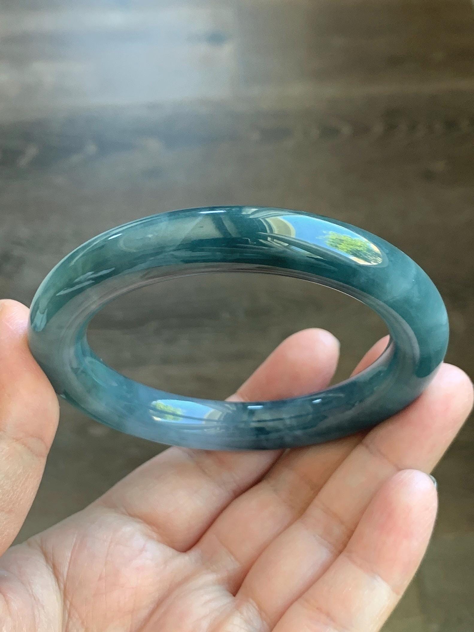 Certified Natural Grade A Guatemalan Icy Translucent Dark Dusty Blueberry Blue Jade Jadeite Wide Bangle 56.1mm 6.94” 天然冰危深蓝莓紫翡翠粗圆条手镯 498