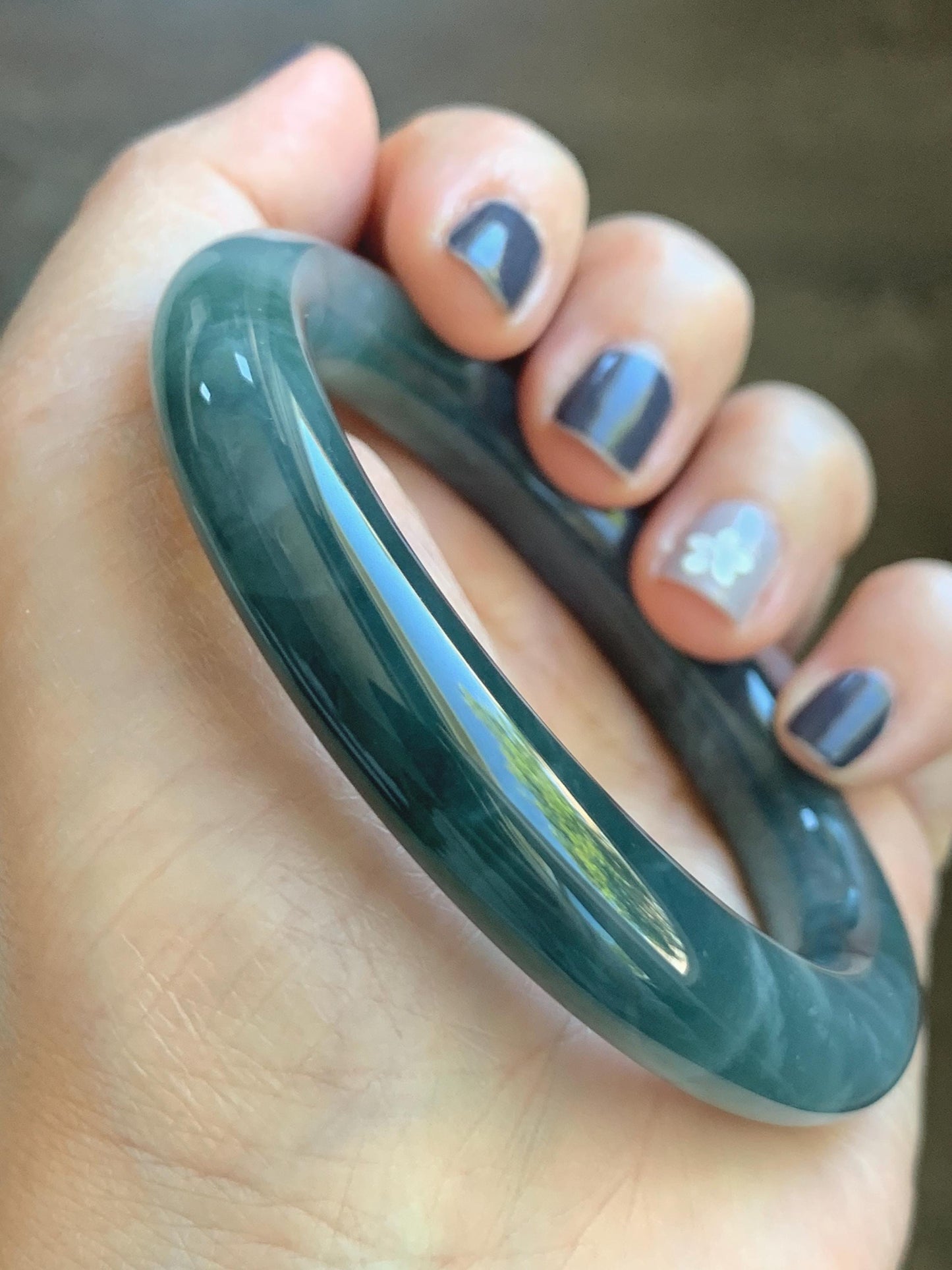 Certified Natural Grade A Guatemalan Icy Translucent Dark Dusty Blueberry Blue Jade Jadeite Wide Bangle 56.1mm 6.94” 天然冰危深蓝莓紫翡翠粗圆条手镯 498