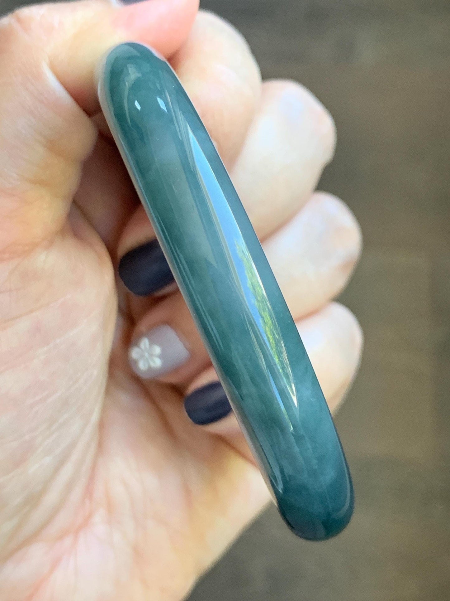 Certified Natural Grade A Guatemalan Icy Translucent Dark Dusty Blueberry Blue Jade Jadeite Wide Bangle 56.1mm 6.94” 天然冰危深蓝莓紫翡翠粗圆条手镯 498