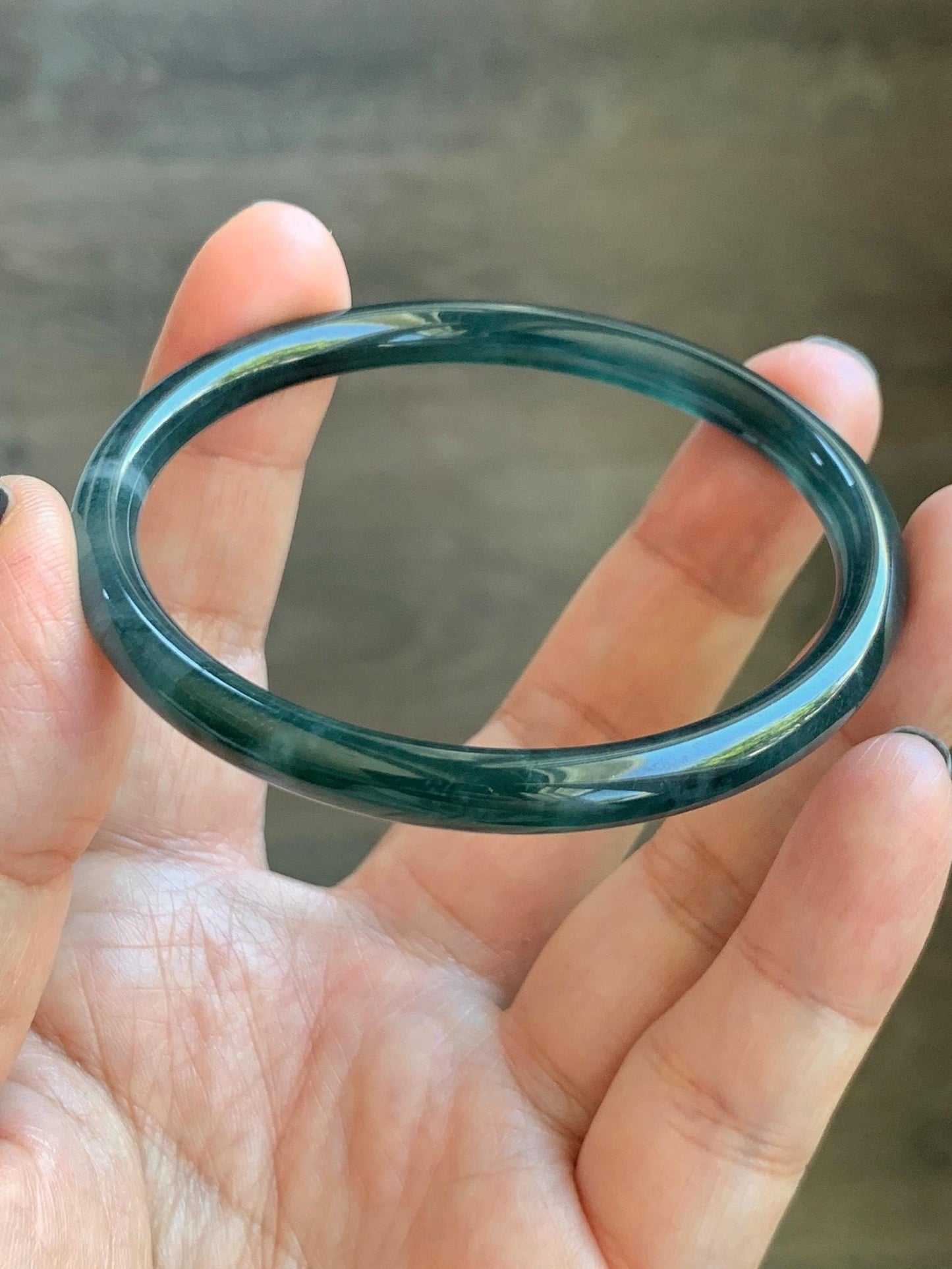 Certified Natural Grade A Guatemalan Icy Translucent Dark Teal Blue Marbled Jade Jadeite Slim Bangle 56mm 6.92” 天然冰胶危深蓝飘花翡翠细圆条手镯 514