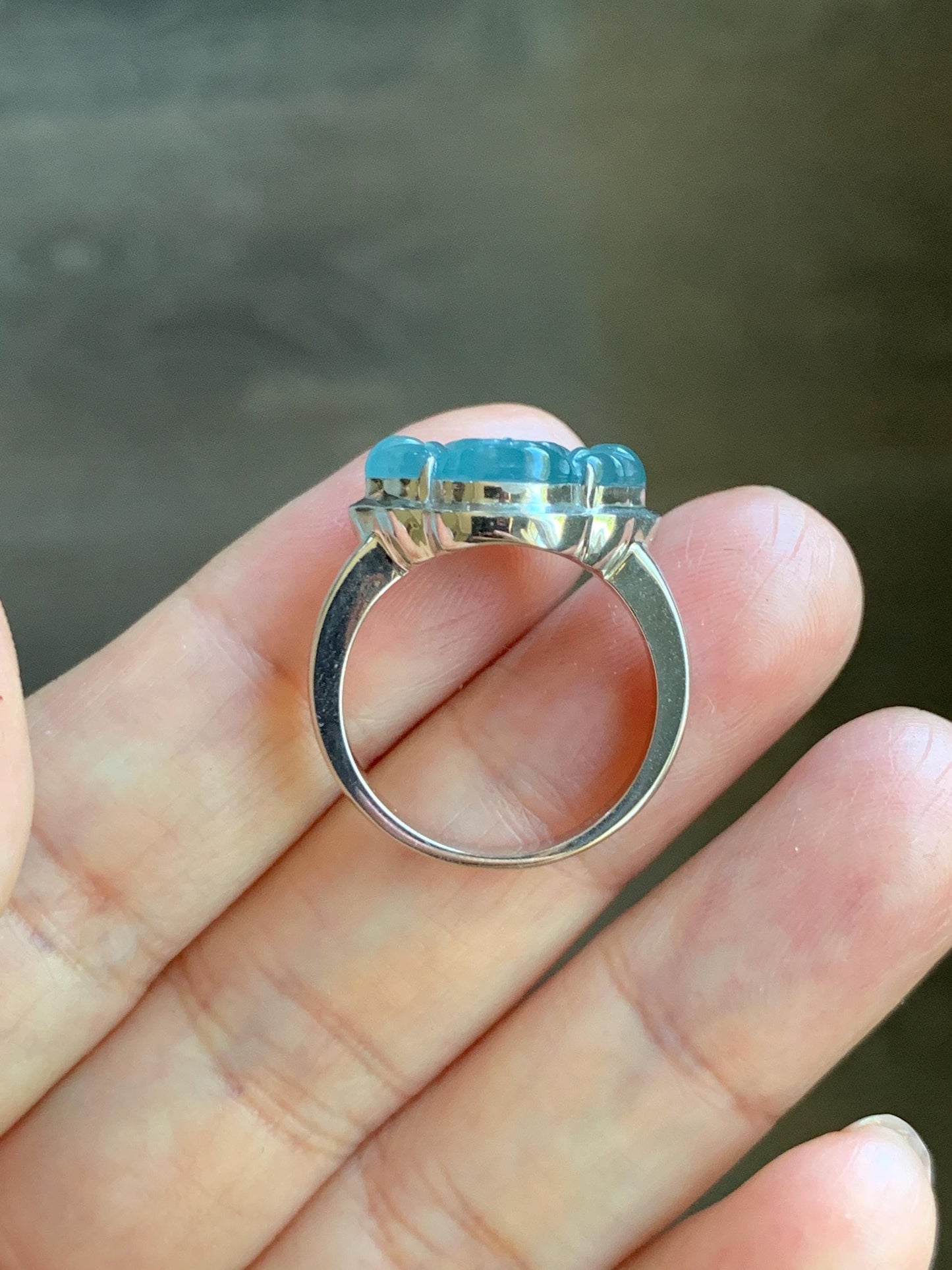 Certified Natural Guatemalan Icy Highly Translucent Teal Blue Jade Jadeite Buddha Ring Sterling Silver Size 7 US 5.77g 天然冰危浅蓝起光翡翠佛公戒指 1678