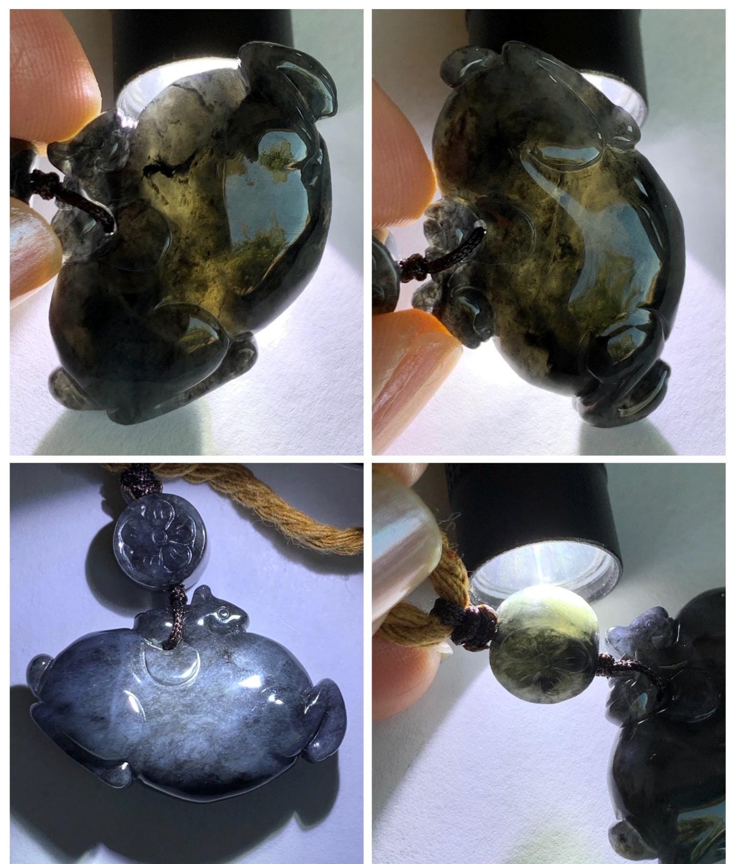 Natural Grade A Icy Translucent Dark Wuji Jade Jadeite Carved Tang Horse Pendant Rope Necklace 24” 13g 天然冰深色乌鸡翡翠唐马吊坠 MWM220