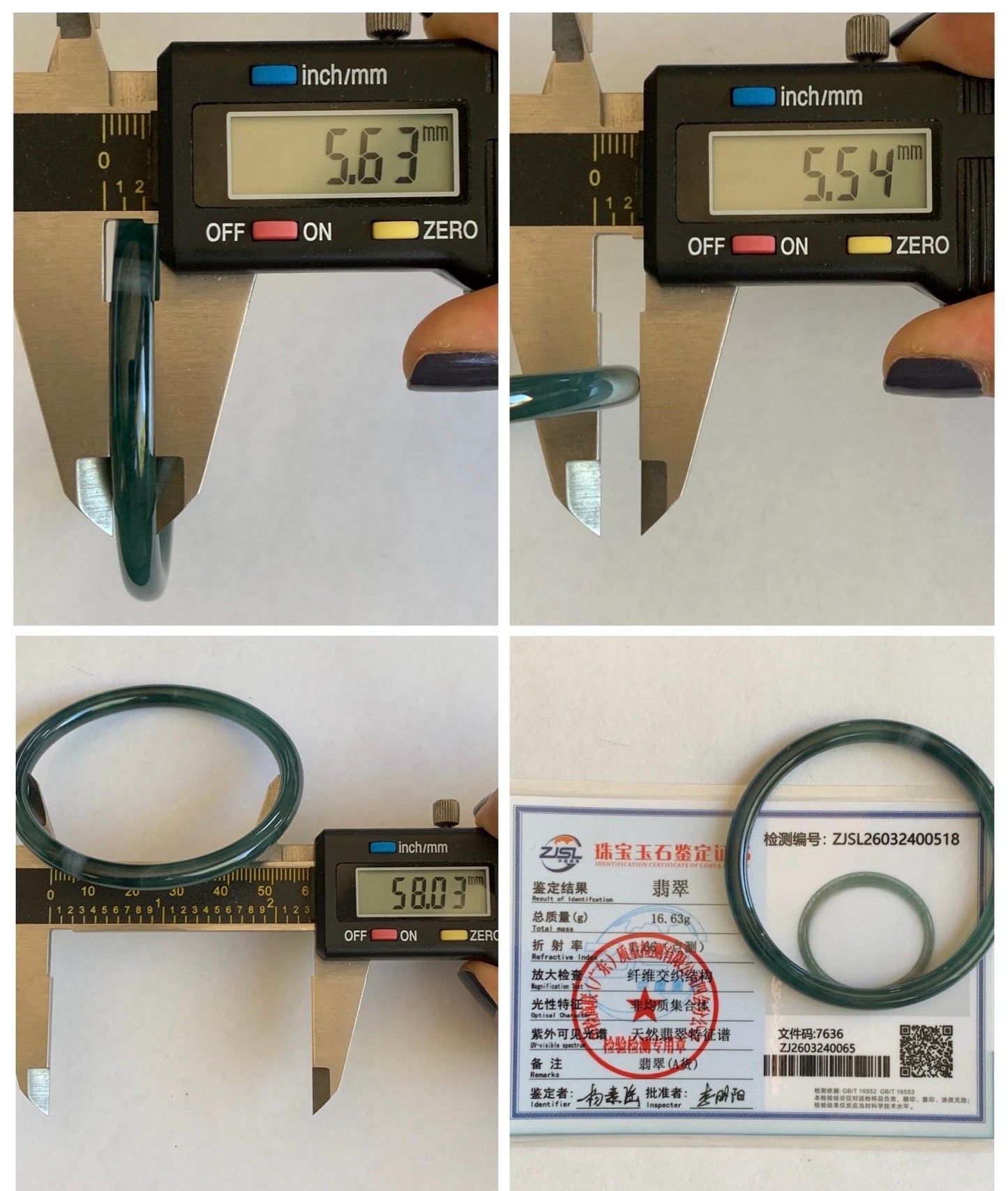 Certified Natural Grade A Guatemalan Icy Translucent Dark Teal Blue Marbled Jade Jadeite Slim Bangle 58mm 7.17” 天然冰胶危深蓝飘花翡翠细圆条手镯 518