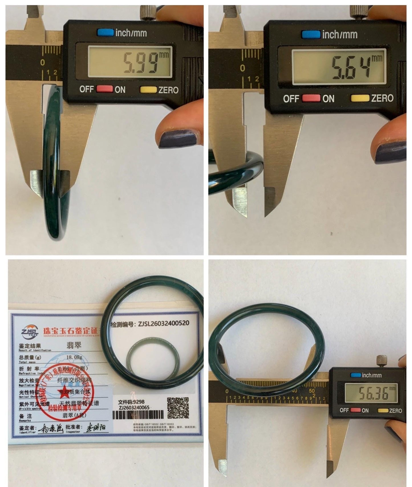Certified Natural Grade A Guatemalan Icy Translucent Dark Teal Blue Marbled Jade Jadeite Slim Bangle 56.36mm 6.96” 天然冰胶危深蓝飘花翡翠细圆条手镯 520