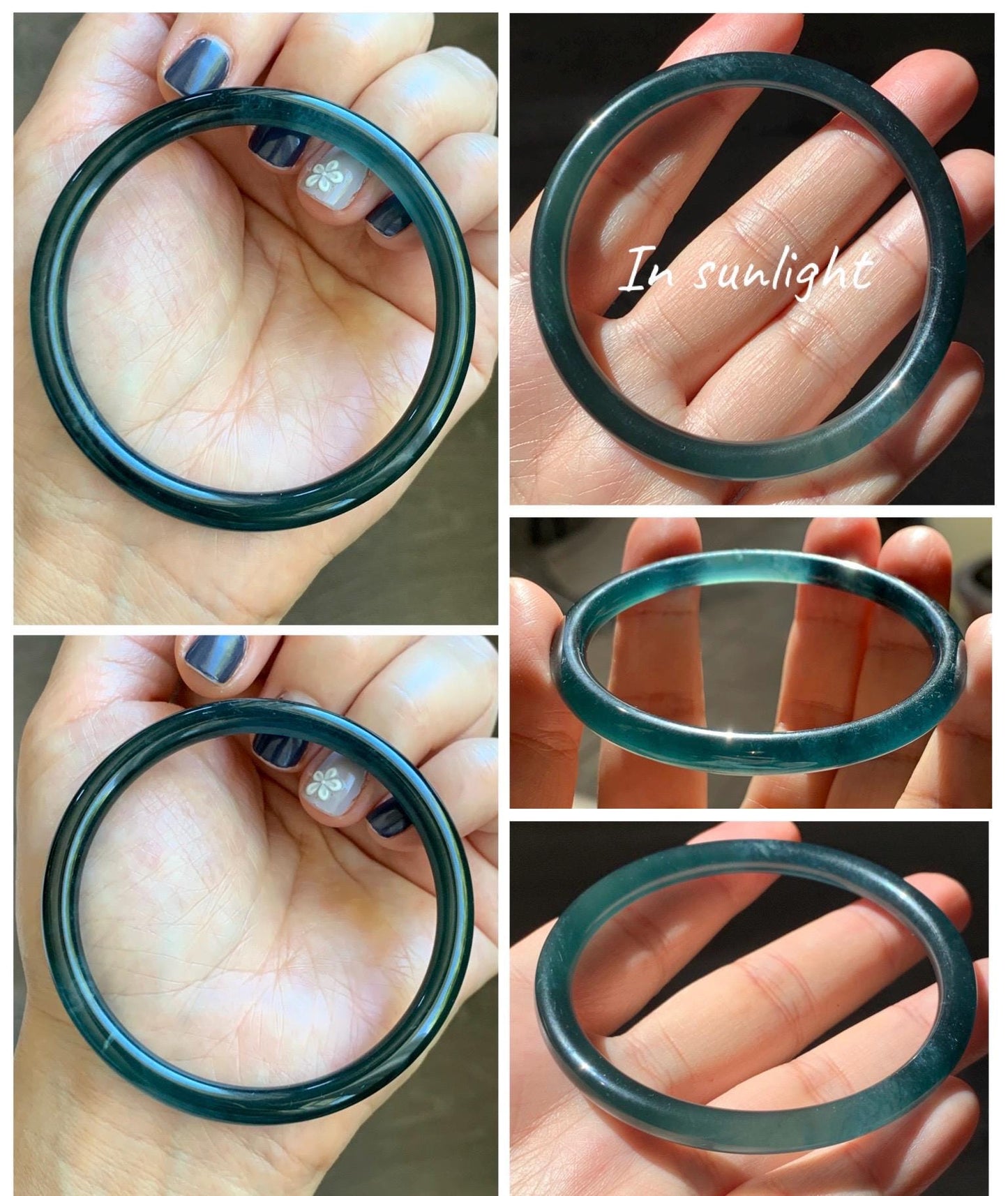 Certified Natural Grade A Guatemalan Icy Translucent Dark Teal Blue Marbled Jade Jadeite Slim Bangle 56.36mm 6.96” 天然冰胶危深蓝飘花翡翠细圆条手镯 520