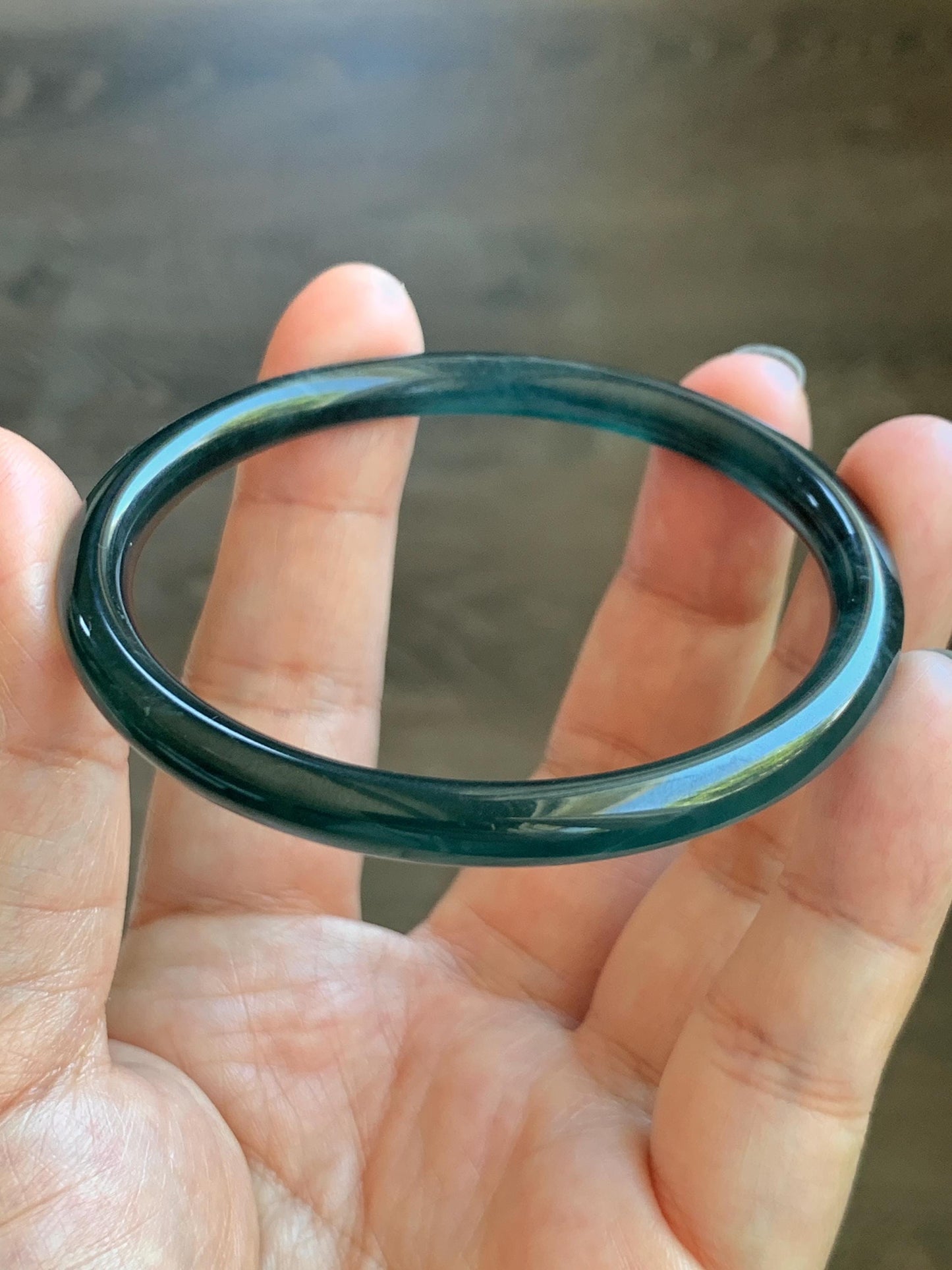 Certified Natural Grade A Guatemalan Icy Translucent Dark Teal Blue Marbled Jade Jadeite Slim Bangle 56.36mm 6.96” 天然冰胶危深蓝飘花翡翠细圆条手镯 520