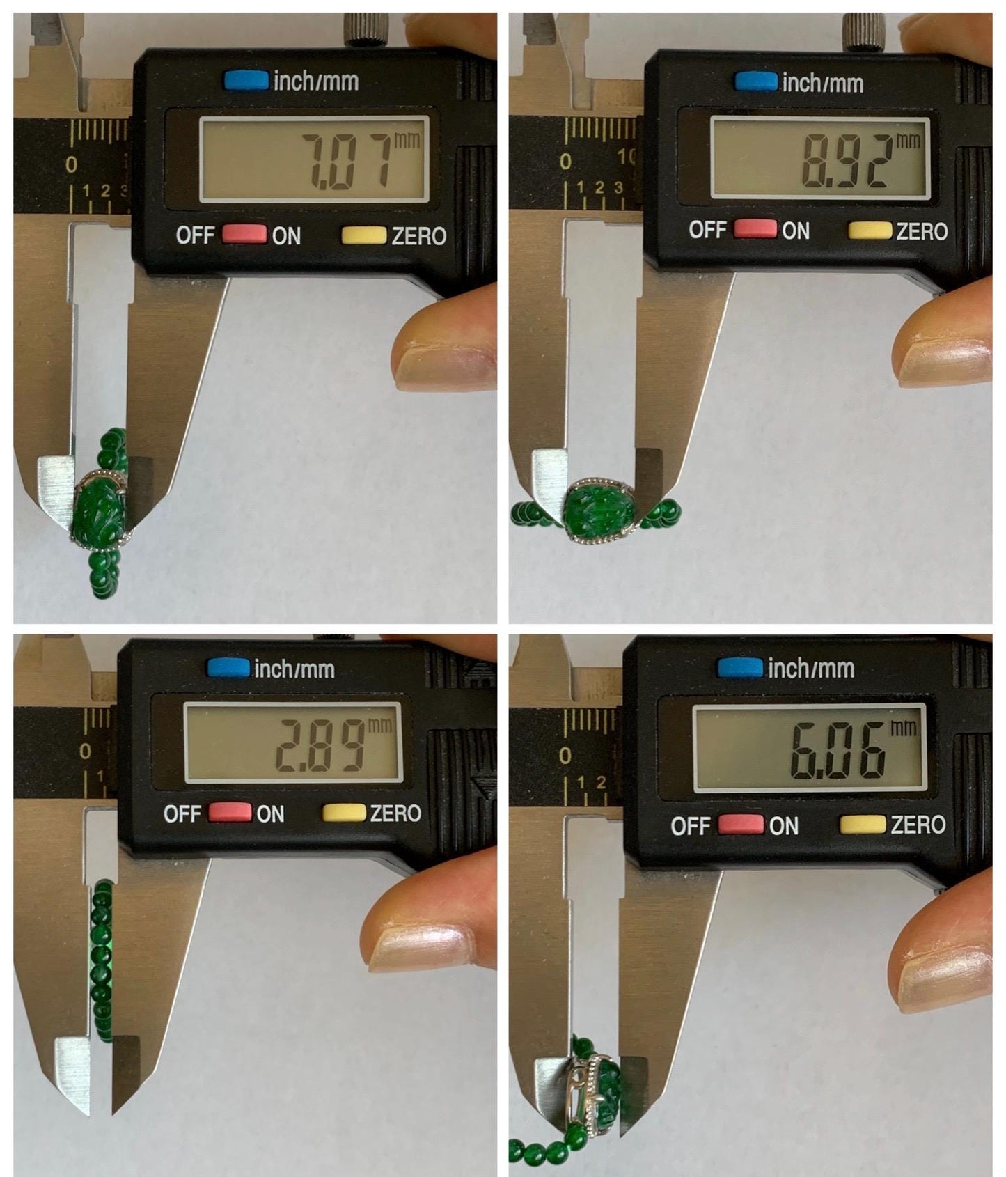 Natural Grade A Guatemalan Icy Translucent Vibrant Green Jade Jadeite Petite Beads Pixiu Charm Beaded Band Ring Size 7 US 天然冰危绿翡翠貔貅潘多拉戒圈WPXJ
